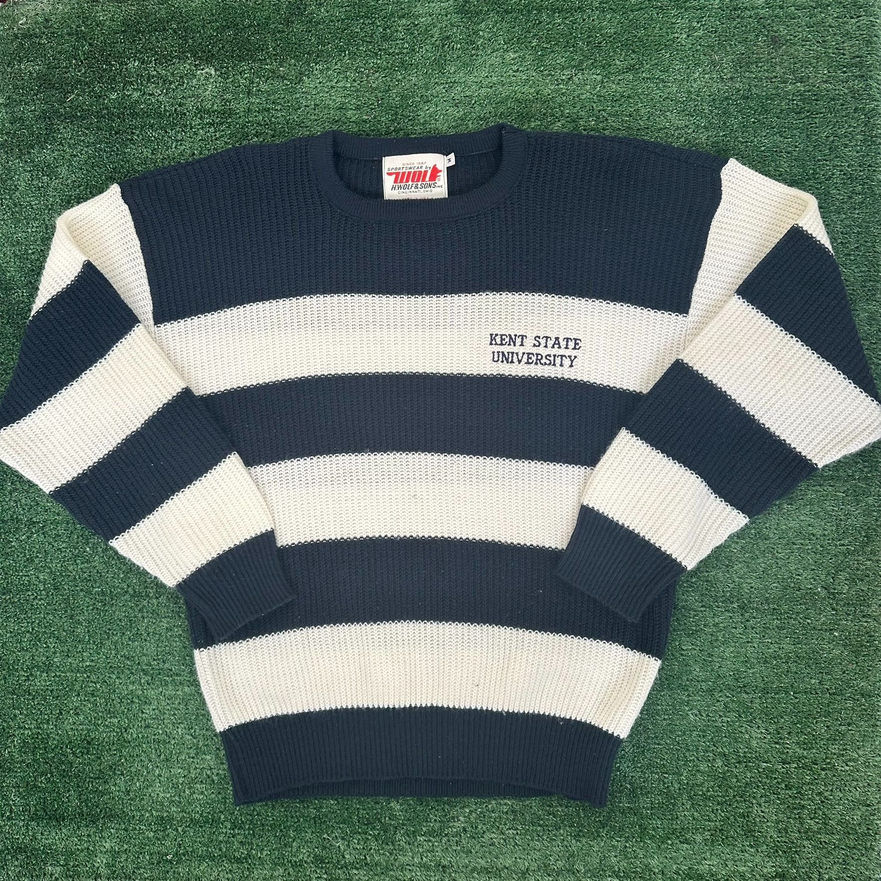Vintage Vintage 80s Kent State University Crewneck Sweater Striped N Size US M / EU 48-50 / 2 - 1 Thumbnail