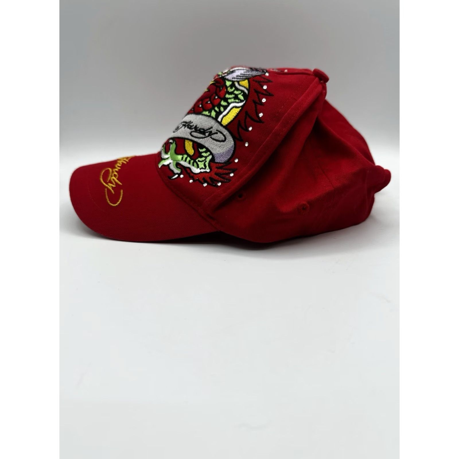 Ed Hardy Ed Hardy Red Embroidered Dragon Ball Cap Hat Strapback Unisex Adults One Size Red Cotton Size ONE SIZE - 4 Thumbnail