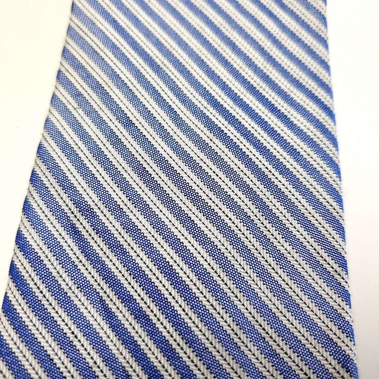 Calvin Klein Calvin Klein Blue White Striped Woven Skinny Silk Tie Size ONE SIZE - 2 Thumbnail