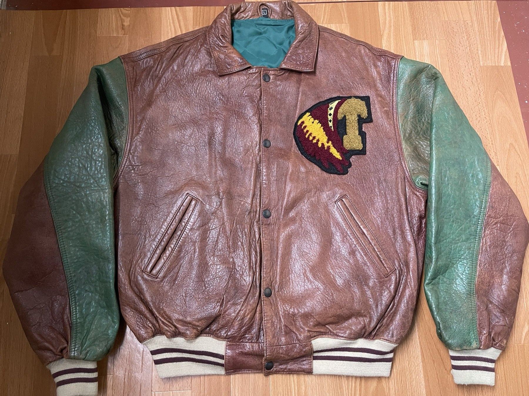Troop Troop Suquamish leather jacket, Indian vintage varsity 90s L Size US L / EU 52-54 / 3 - 4 Thumbnail