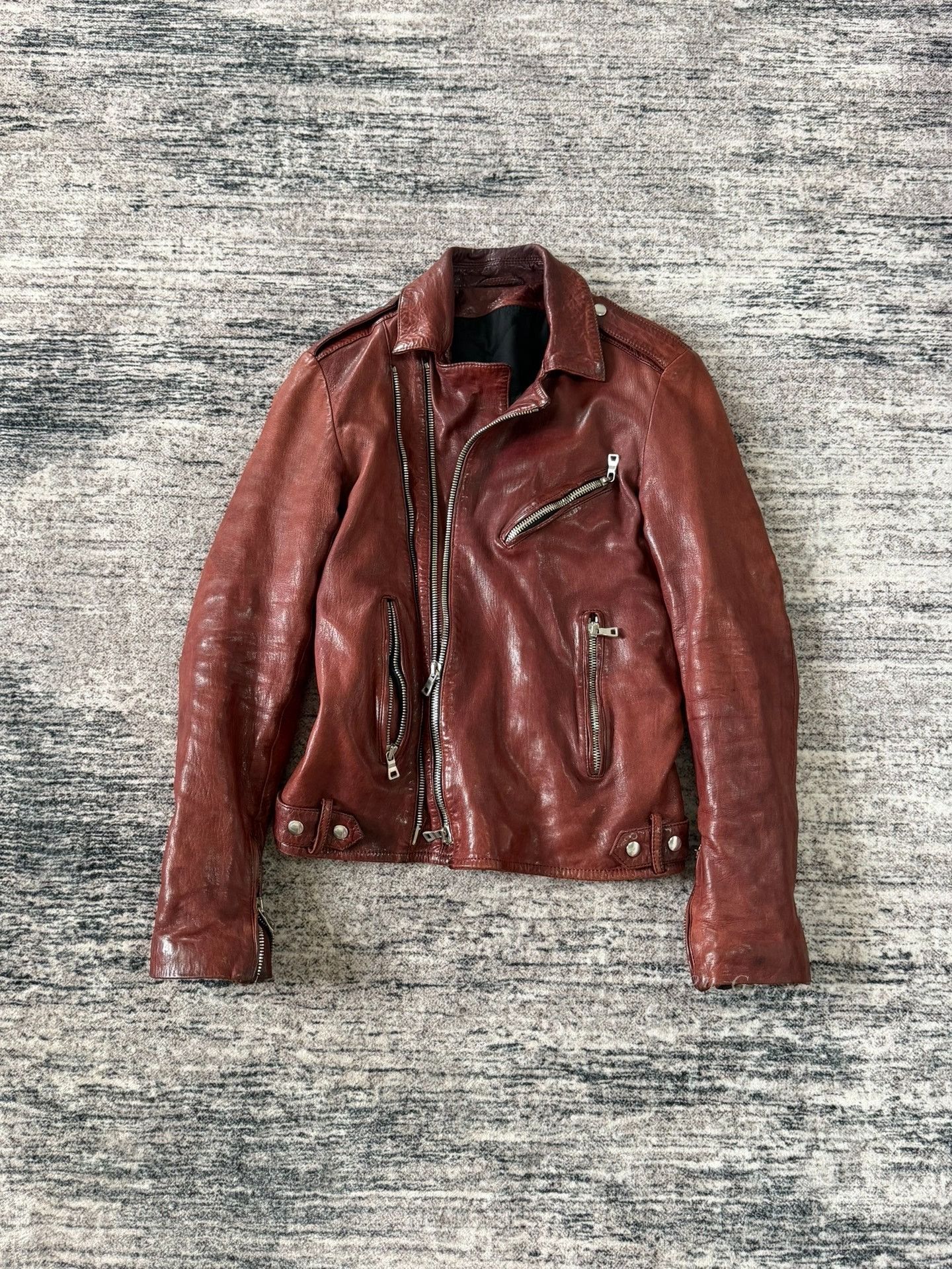 Balmain Balmain Distressed Dark Red Biker Jacket Size US M / EU 48-50 / 2 - 1 Thumbnail