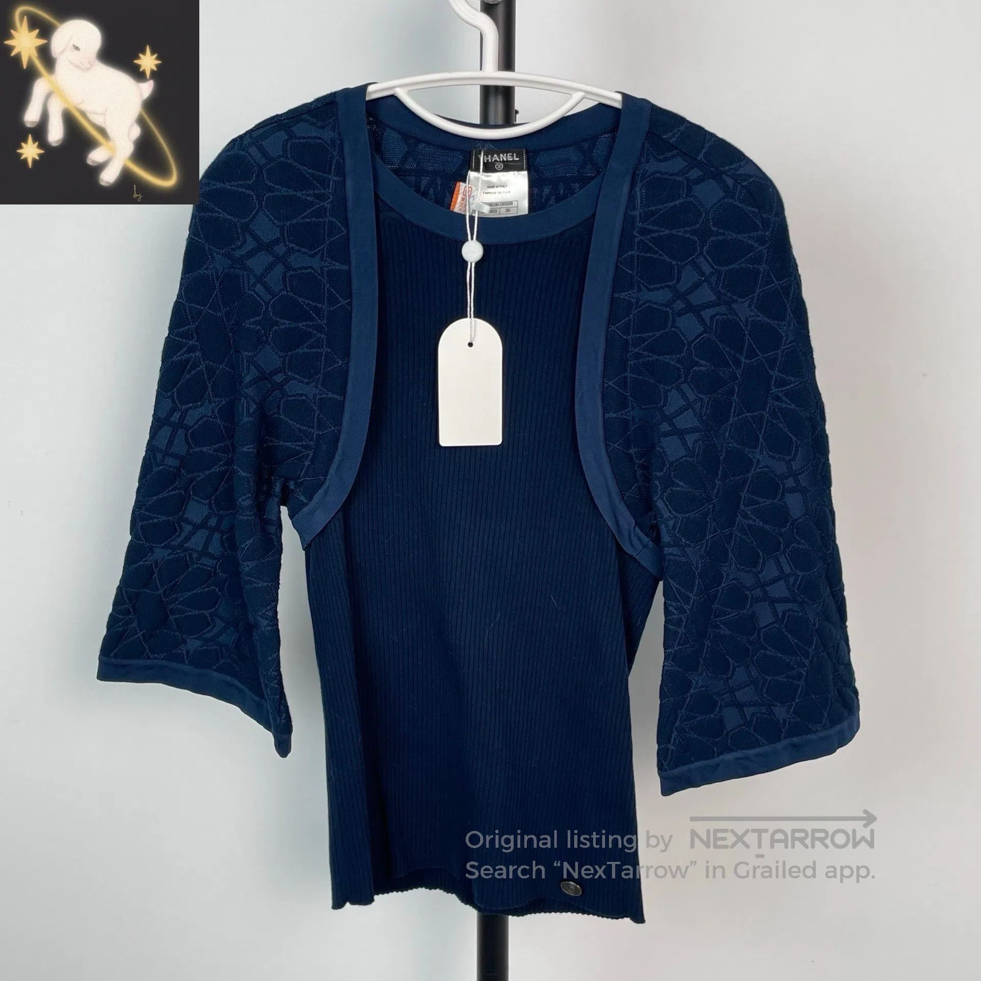 Chanel Chanel Deep Blue Printed Faux Two Piece Knit Top| Size XS / US 0-2 / IT 36-38 - 1 Thumbnail