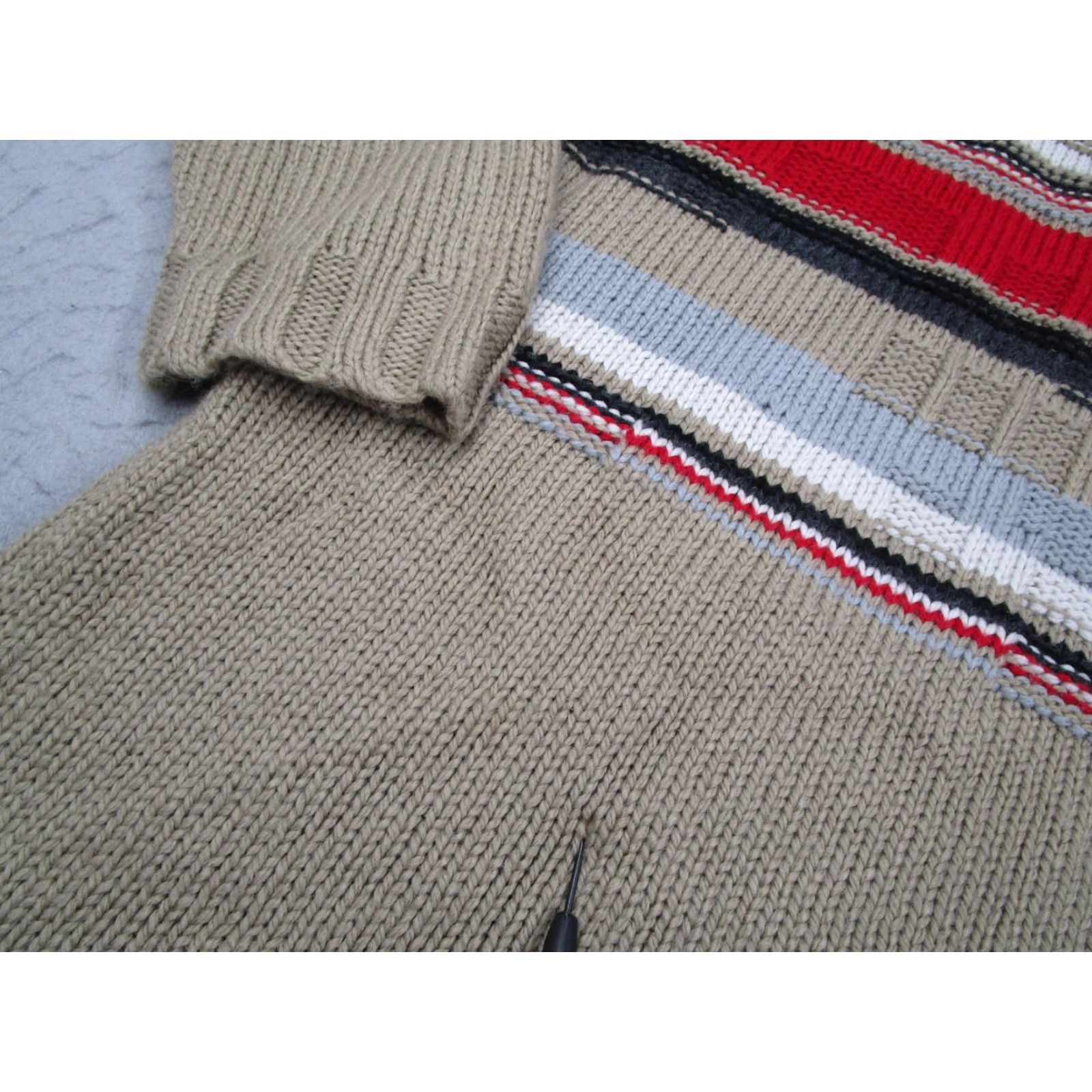 Enyce VINTAGE Enyce Sweater Mens 2XL Tan Stripe Wool Blend Mock Neck Zip Pullover 90s Mens Size US XXL / EU 58 / 5 - 6 Thumbnail