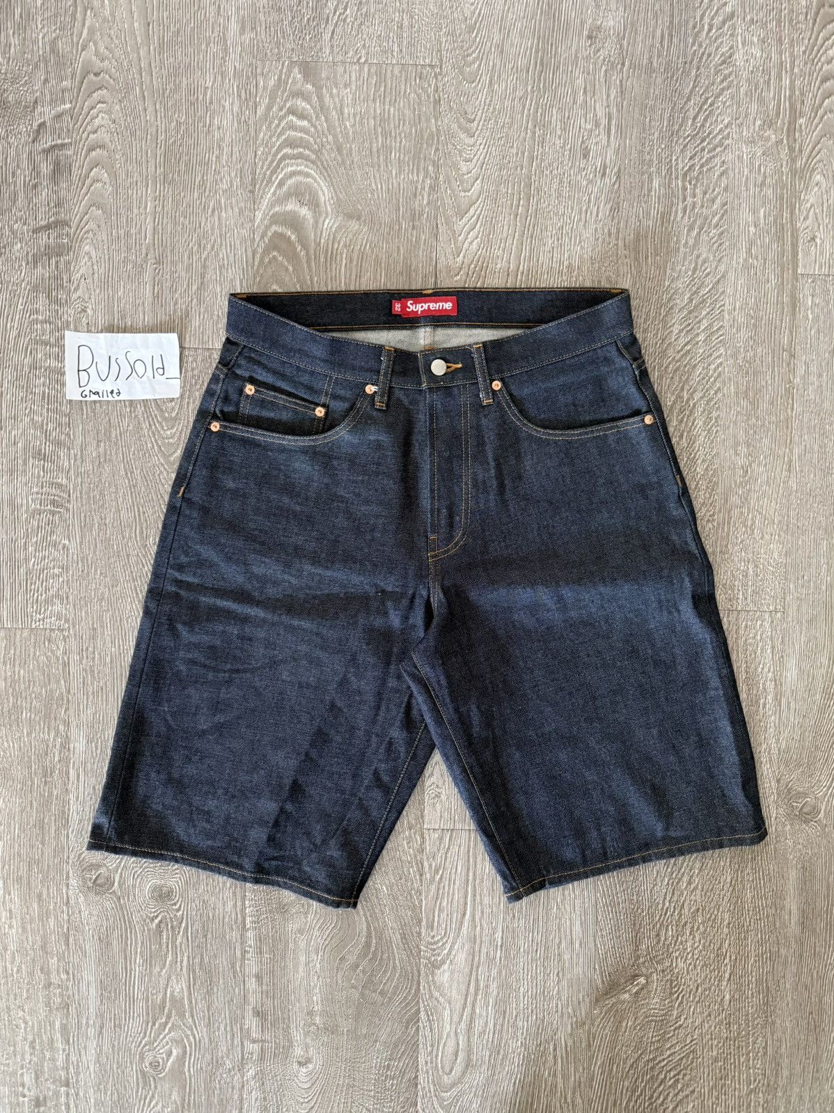 Supreme Supreme Script Baggy Denim Shorts Washed Indigo | Grailed