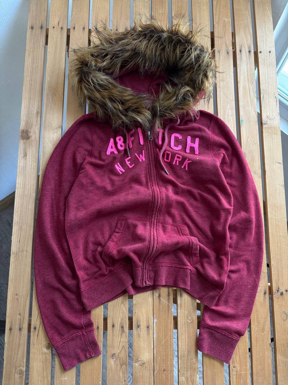 Abercrombie & Fitch Y2K Abercrombie FUR Fuzzy Vintage Distressed Hoodie Bomber Size US S / EU 44-46 / 1 - 2 Thumbnail