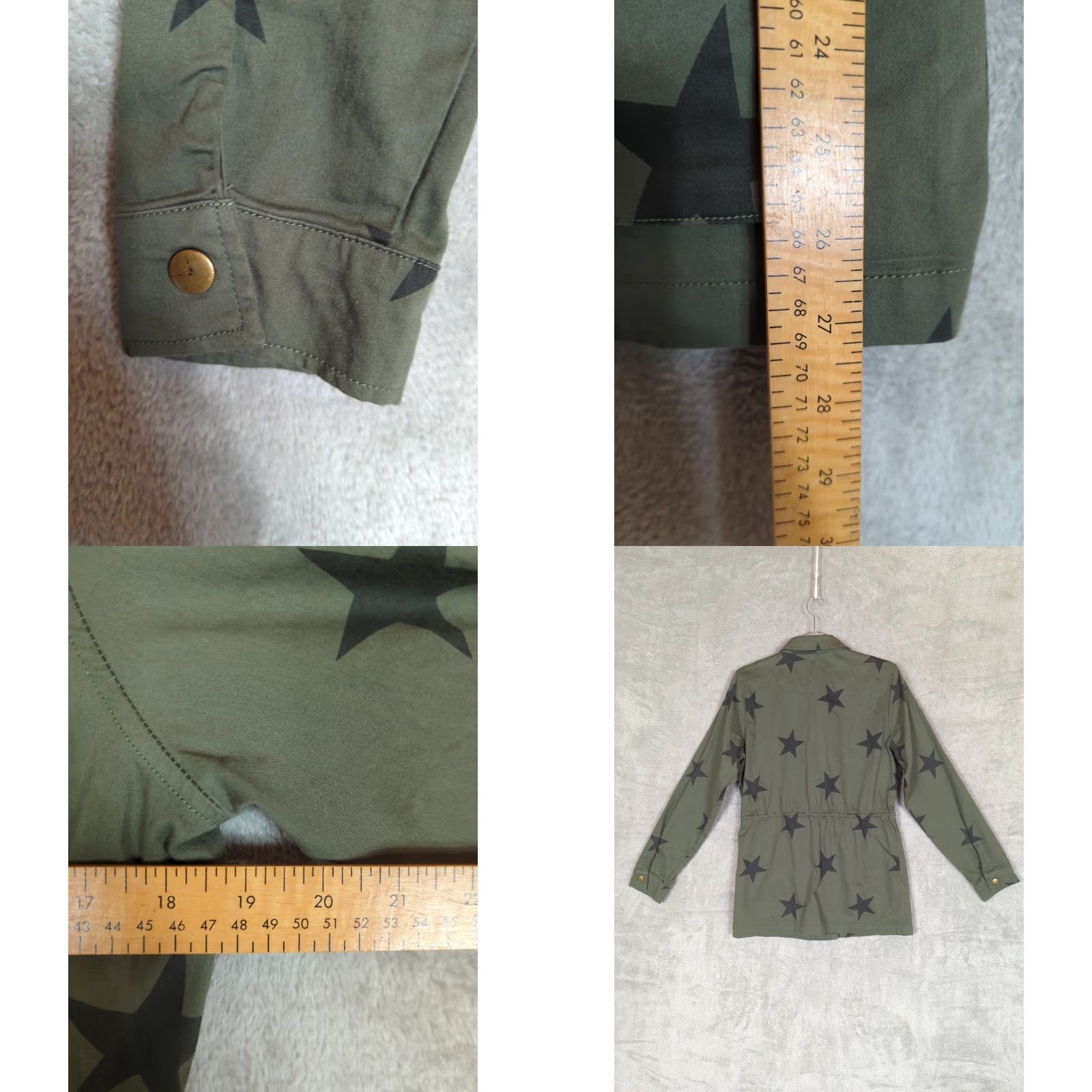 Vintage Knox Rose Jacket Women’s M Army Green Black Stars Allover Print Long Sleeve Cotton Twill Button Closure Casual Size M / US 6-8 / IT 42-44 - 8 Thumbnail