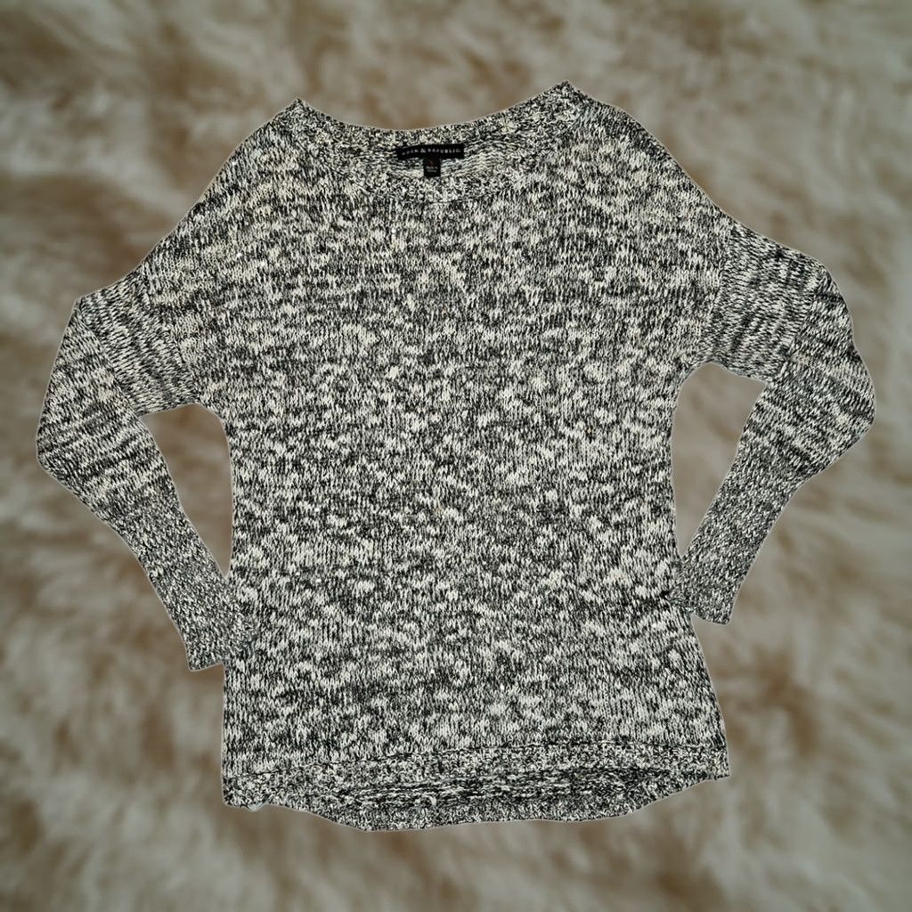 Vintage Rock & Republic Sweater Women's Small Long Sleeve Black White Sequin Knit Pullover Size S / US 4 / IT 40 - 1 Thumbnail