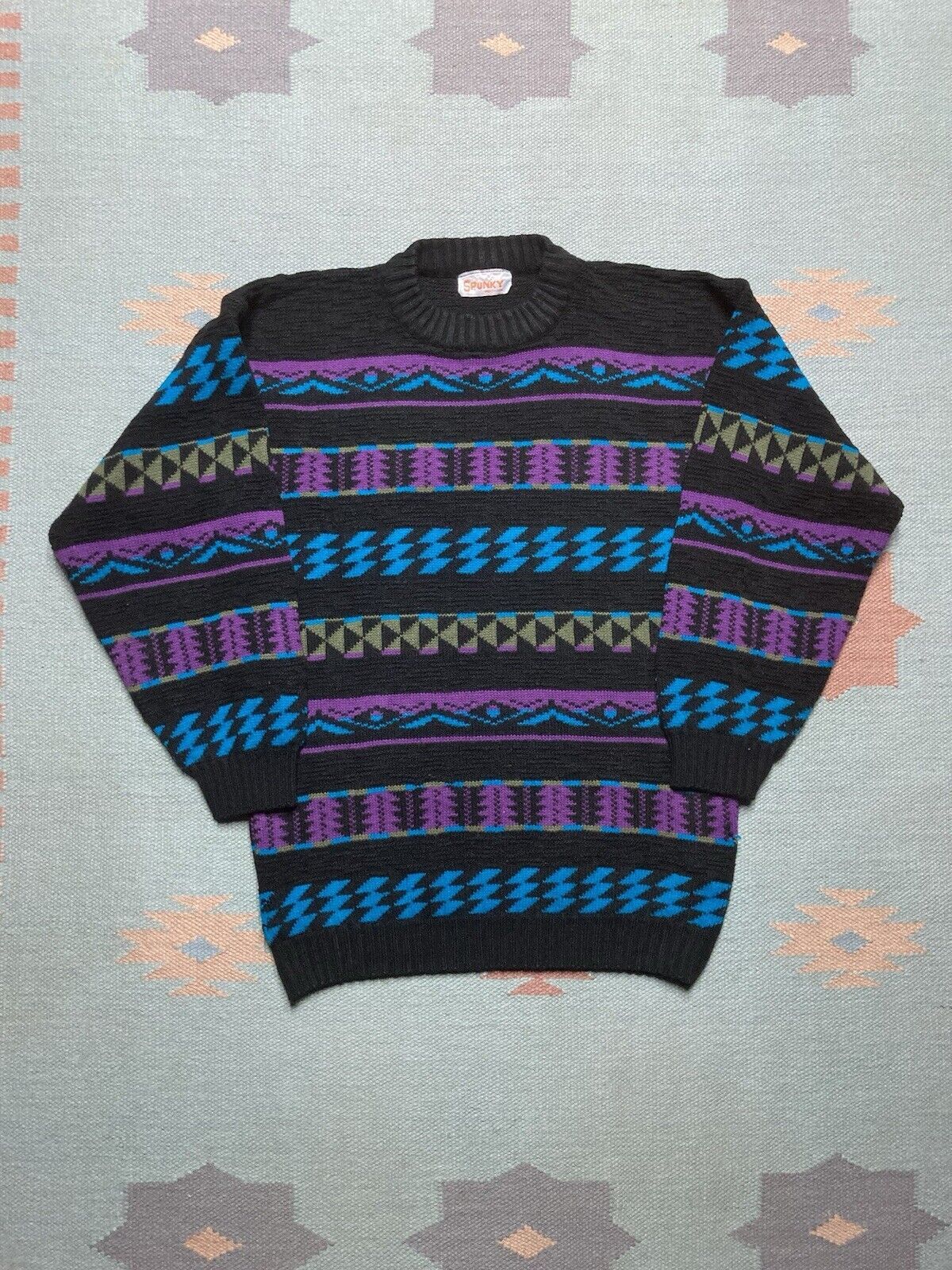 Vintage VTG 80s acrylic knit sweater aztec geometric abstract small Size US S / EU 44-46 / 1 - 1 Thumbnail