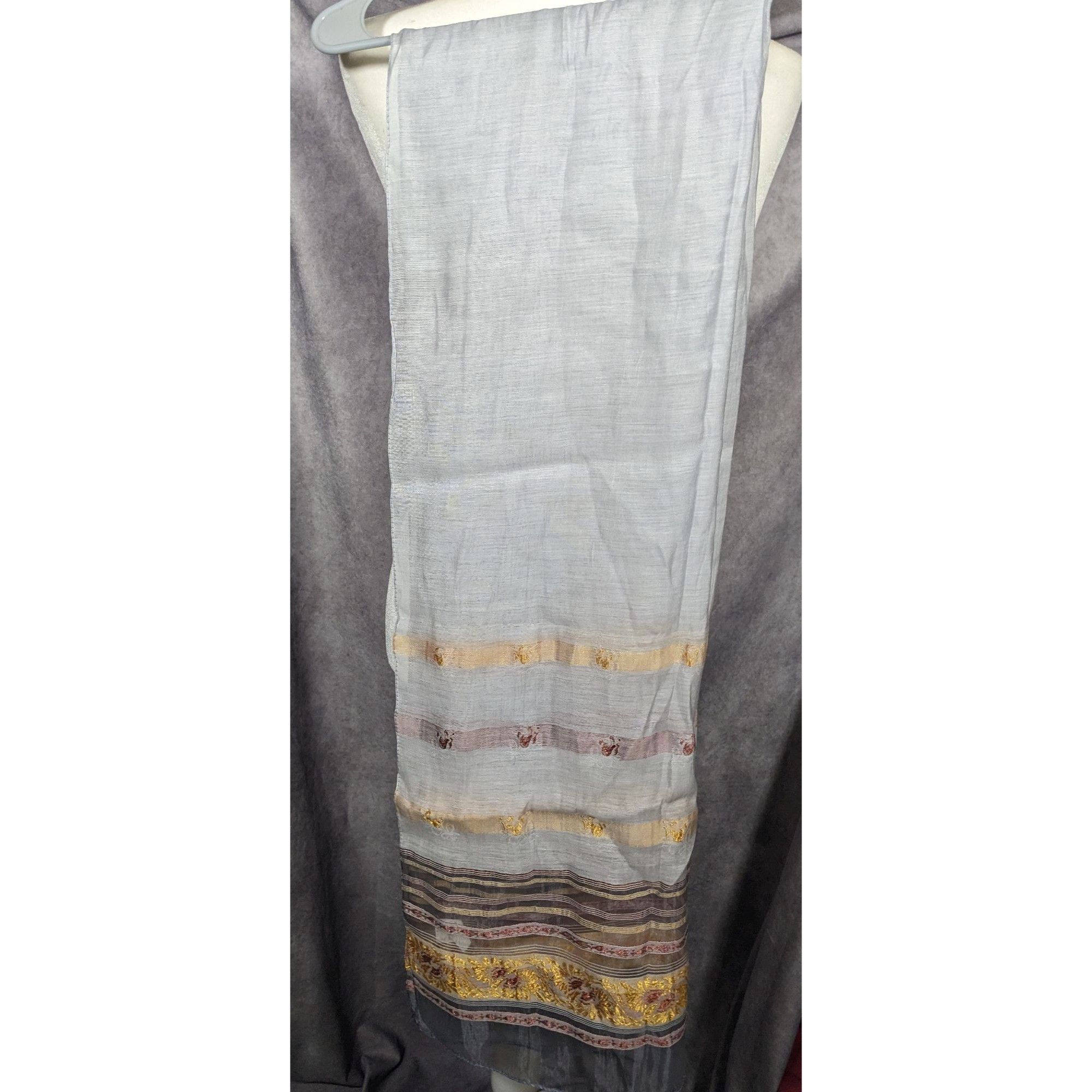 Other Semi Sheer Grey And Gold Metallic Striped Scarf Size ONE SIZE - 9 Thumbnail