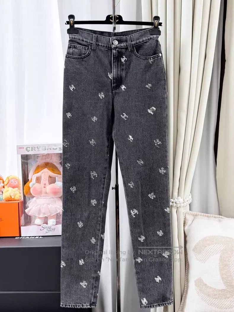 Chanel Chanel Silver double C full logo denim trousers Size 42" / US 20 - 1 Thumbnail