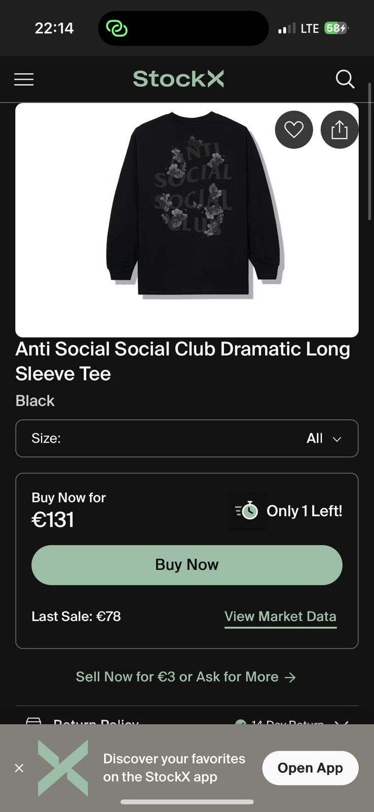 Anti Social Social Club Anti Social Social Club Dramatic AW20 Long Sleeve Tee Black Size US XS / EU 42 / 0 - 7 Thumbnail