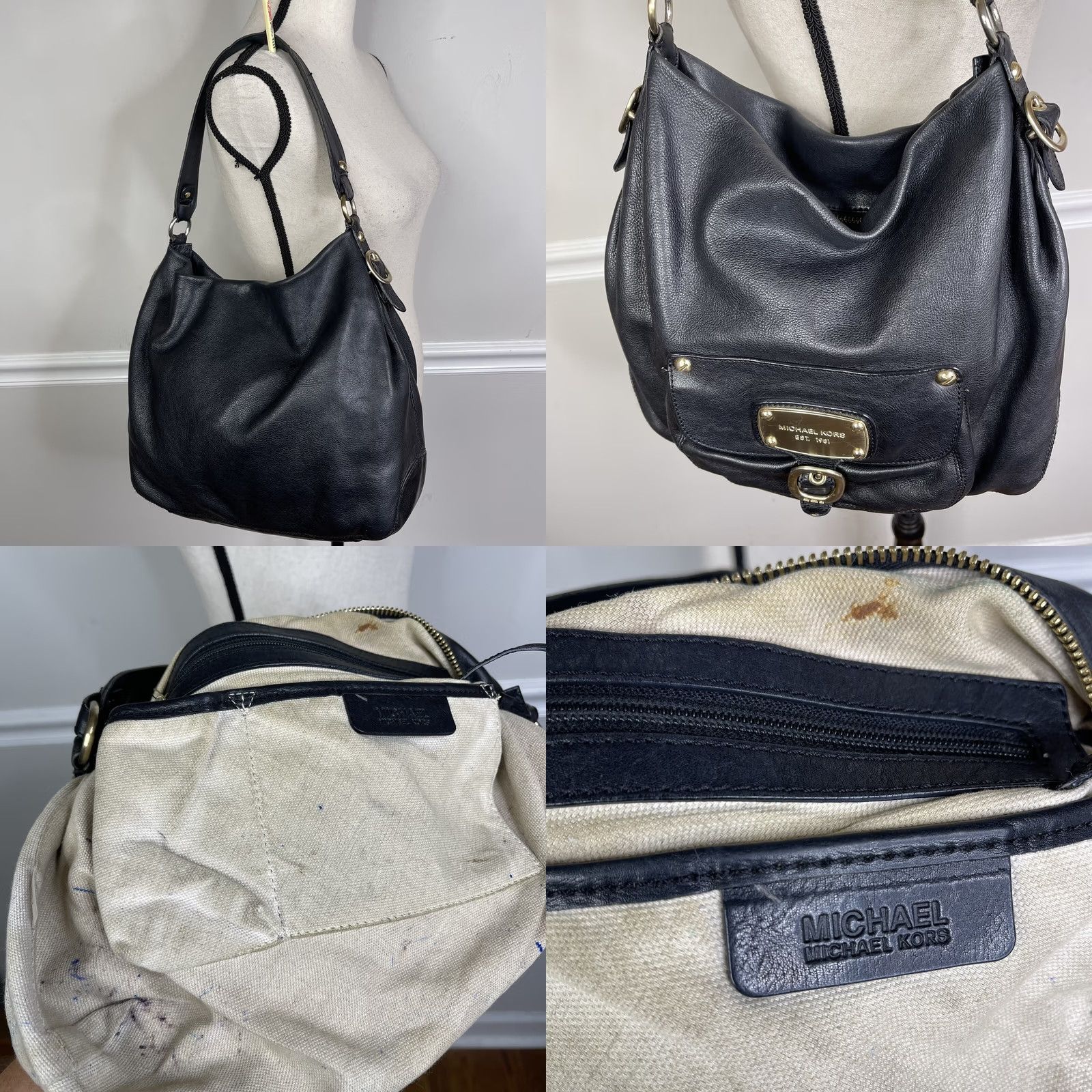 Michael Kors Michael Kors Hudson Downtown Tote Bag Large Soft Black Pebbled Leather Shoulder Strap Zip Closure Gold Tone Hardware Women MSRP 98 Size ONE SIZE - 8 Thumbnail