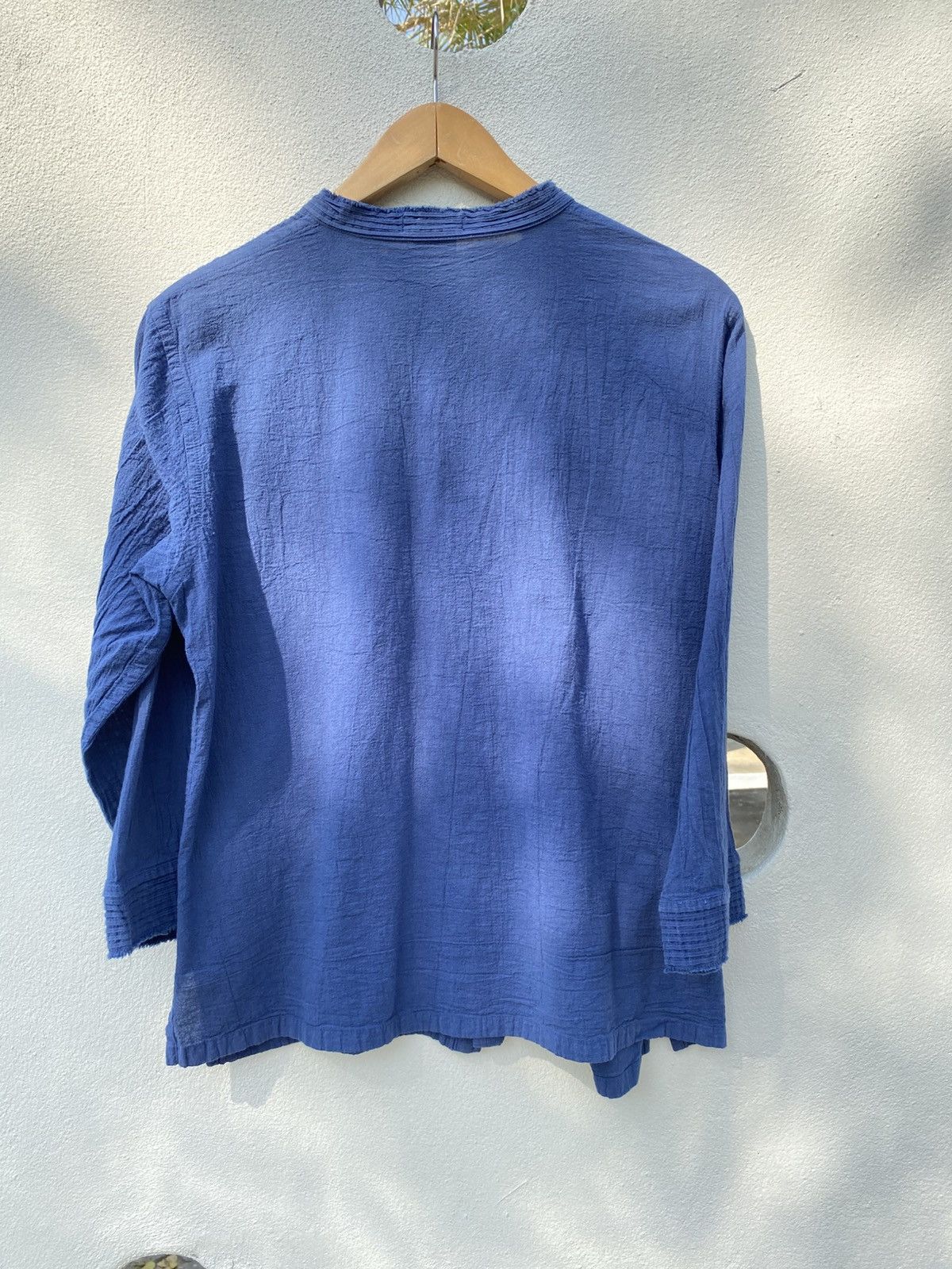 Issey Miyake Plantation Blue Textured Mandarin Collar Shirt. Size M / US 6-8 / IT 42-44 - 2 Thumbnail