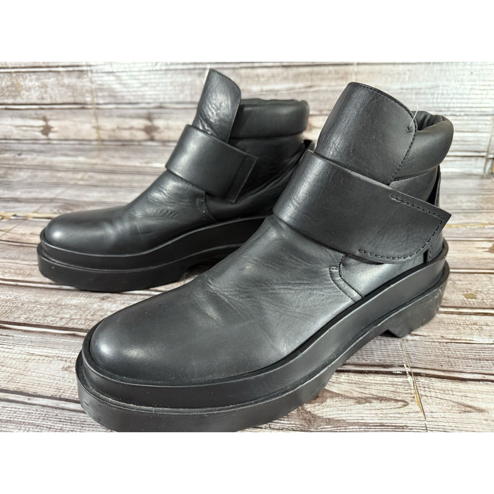 Jil Sander Jil Sander Raf Simons Leather Black Combat Men's Boots