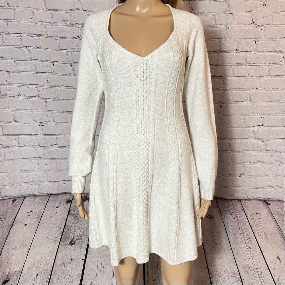 Free People New Free People Small World Sweater White Mini Dress Size L Size L / US 10 / IT 46 - 9 Thumbnail