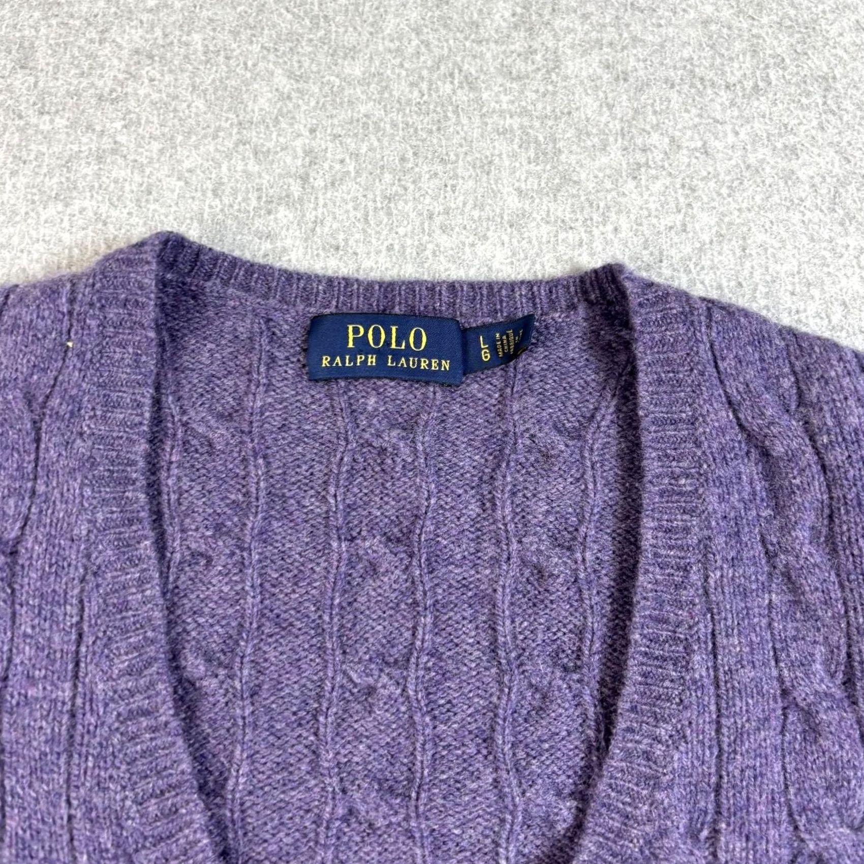 Polo Ralph Lauren Polo Ralph Lauren Sweater Woman Large Purple Wool Cashmere V-Neck Cable Knit Logo Pullover Winter Casual Size L / US 10 / IT 46 - 3 Thumbnail