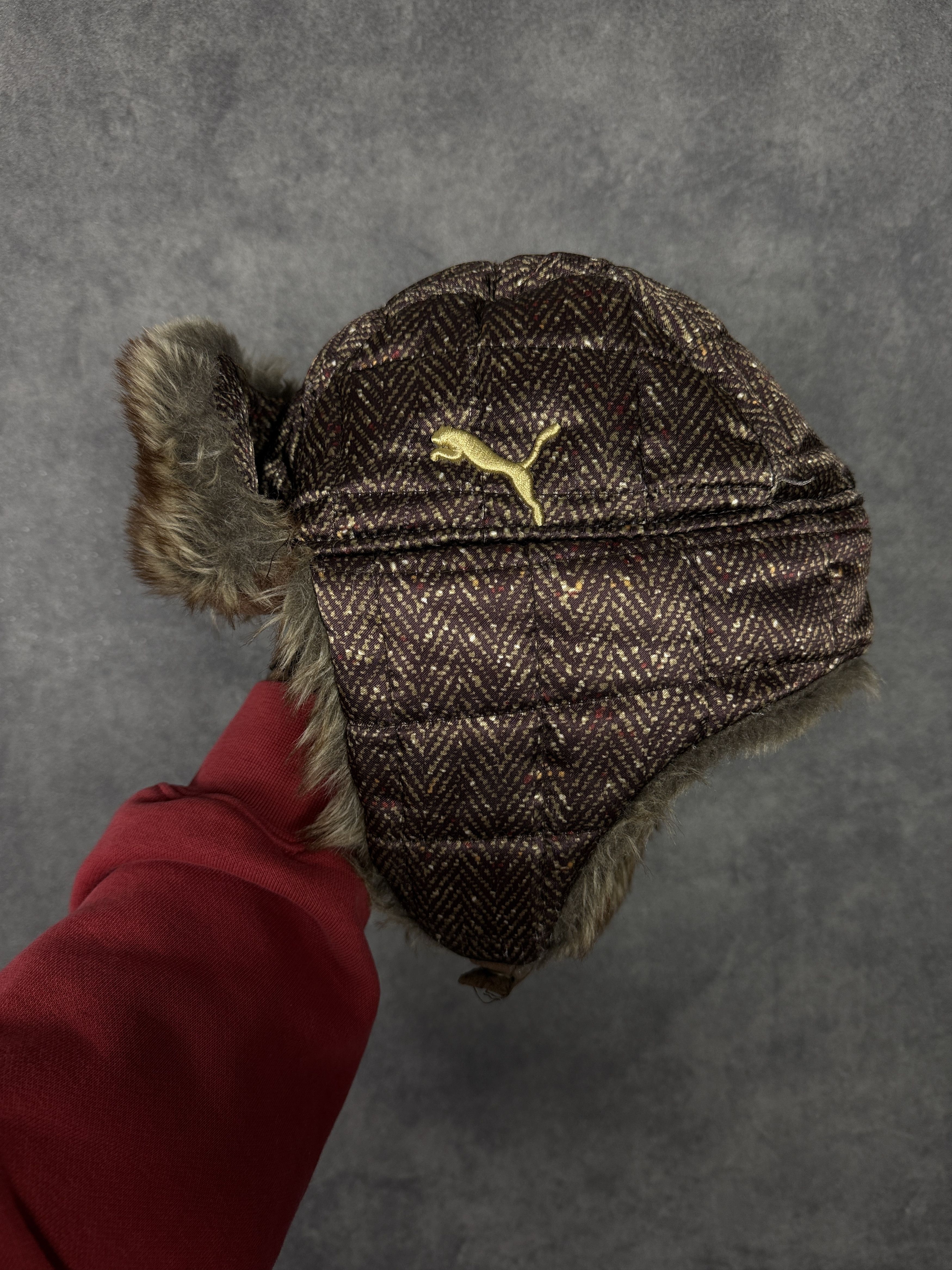 Puma Insulated Russian hat with fur ear flaps brown mini logo Size ONE SIZE - 5 Thumbnail