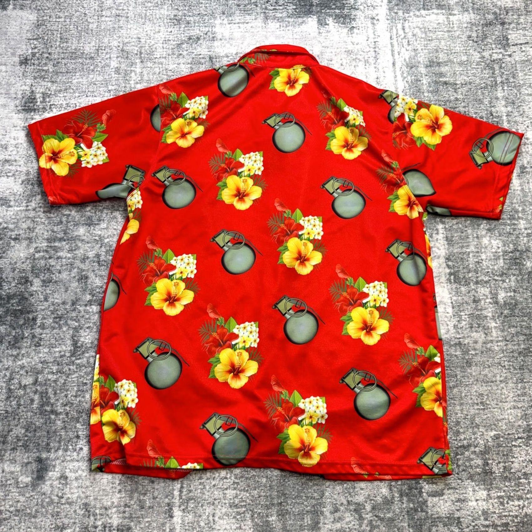 Vintage OAF Nation Shirt Mens 2XL Red Floral Hawaiian Grenade USA Button Up Size US XXL / EU 58 / 5 - 4 Thumbnail
