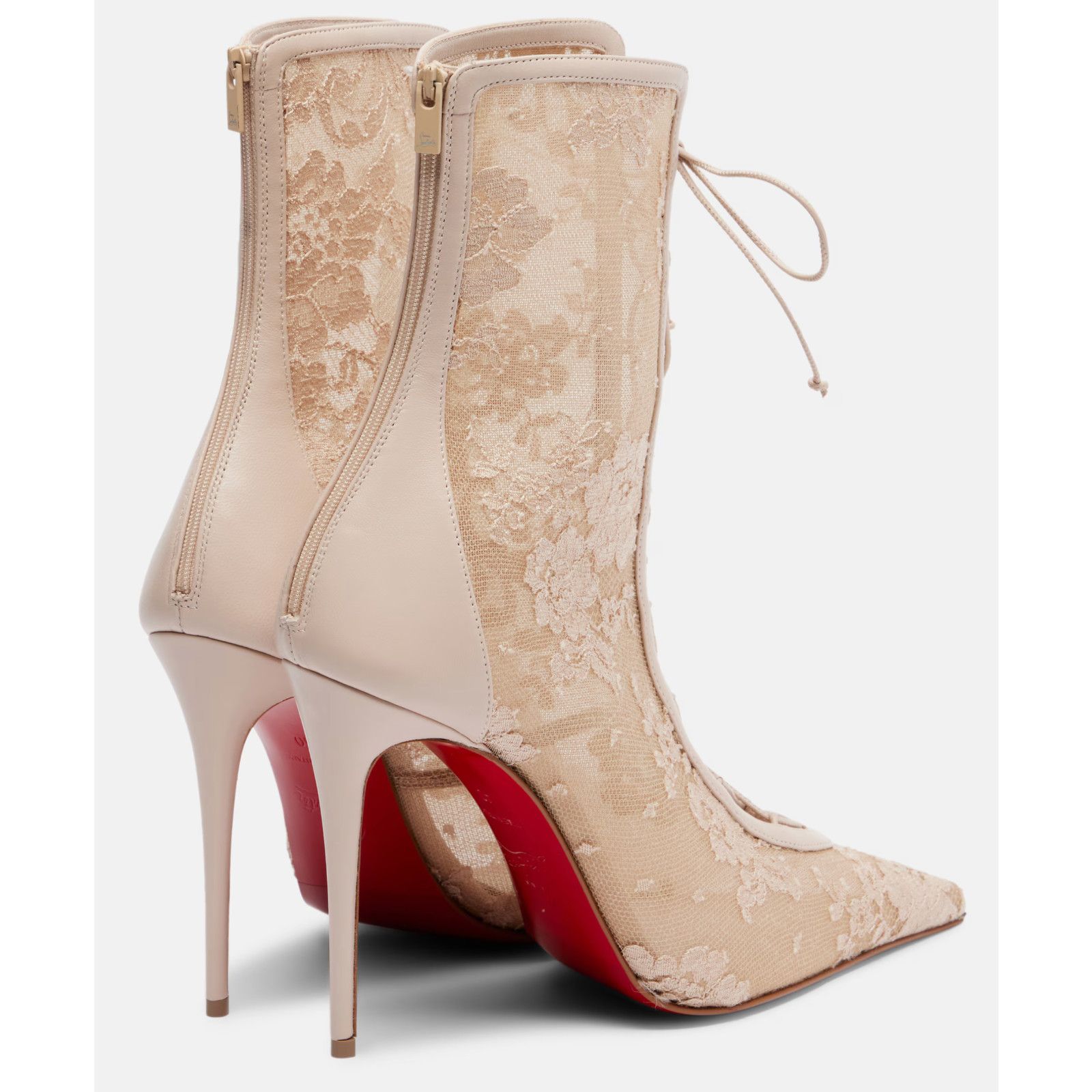 Christian Louboutin KM Lace Booty 100 Pearl Beige Lace Up Ankle Heel Bootie 40 Size US 10 / IT 40 - 18 Thumbnail
