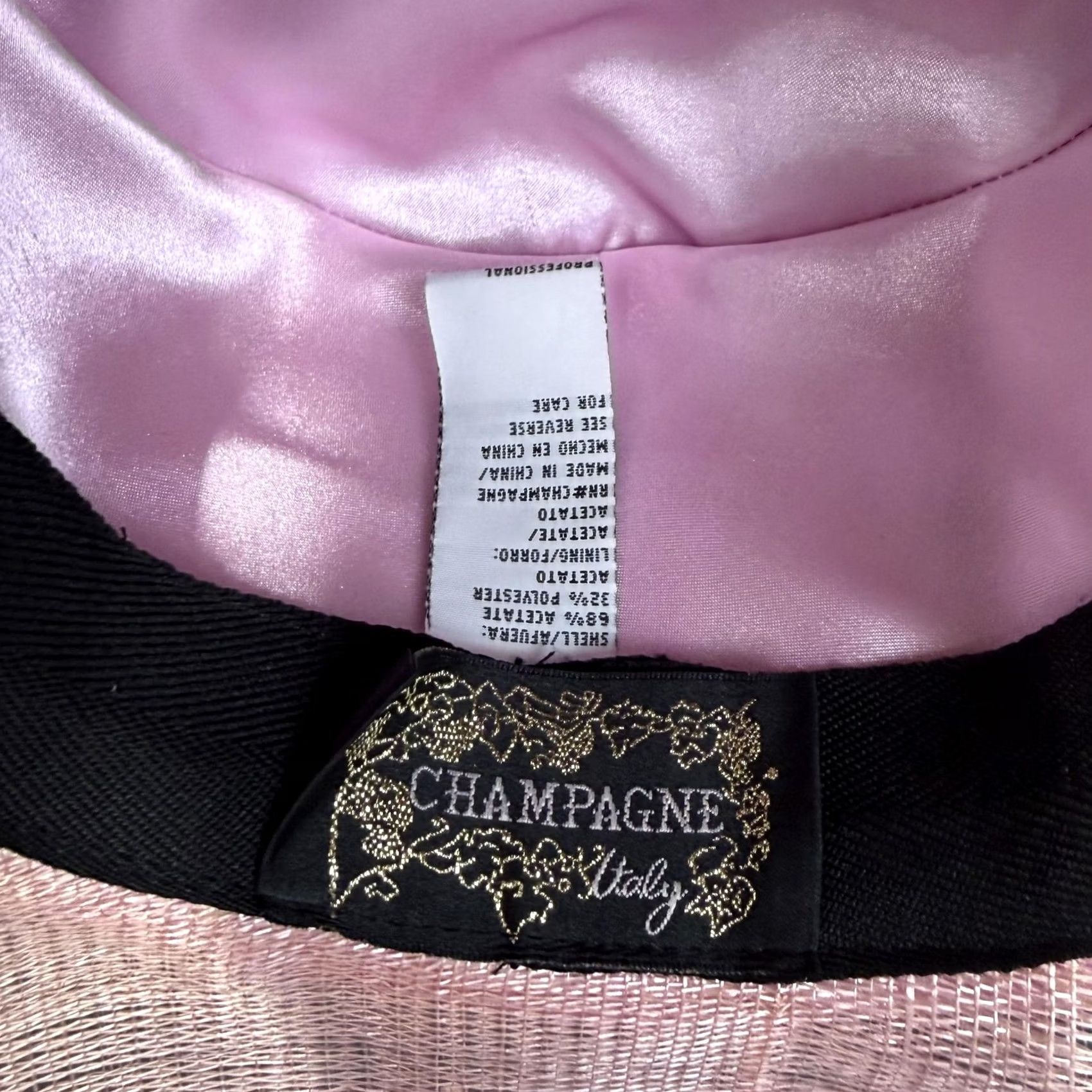 VINTAGE Elite CHAMPAGNE Hat Womens Pink Wide Brim Satin Bow  display picture 1