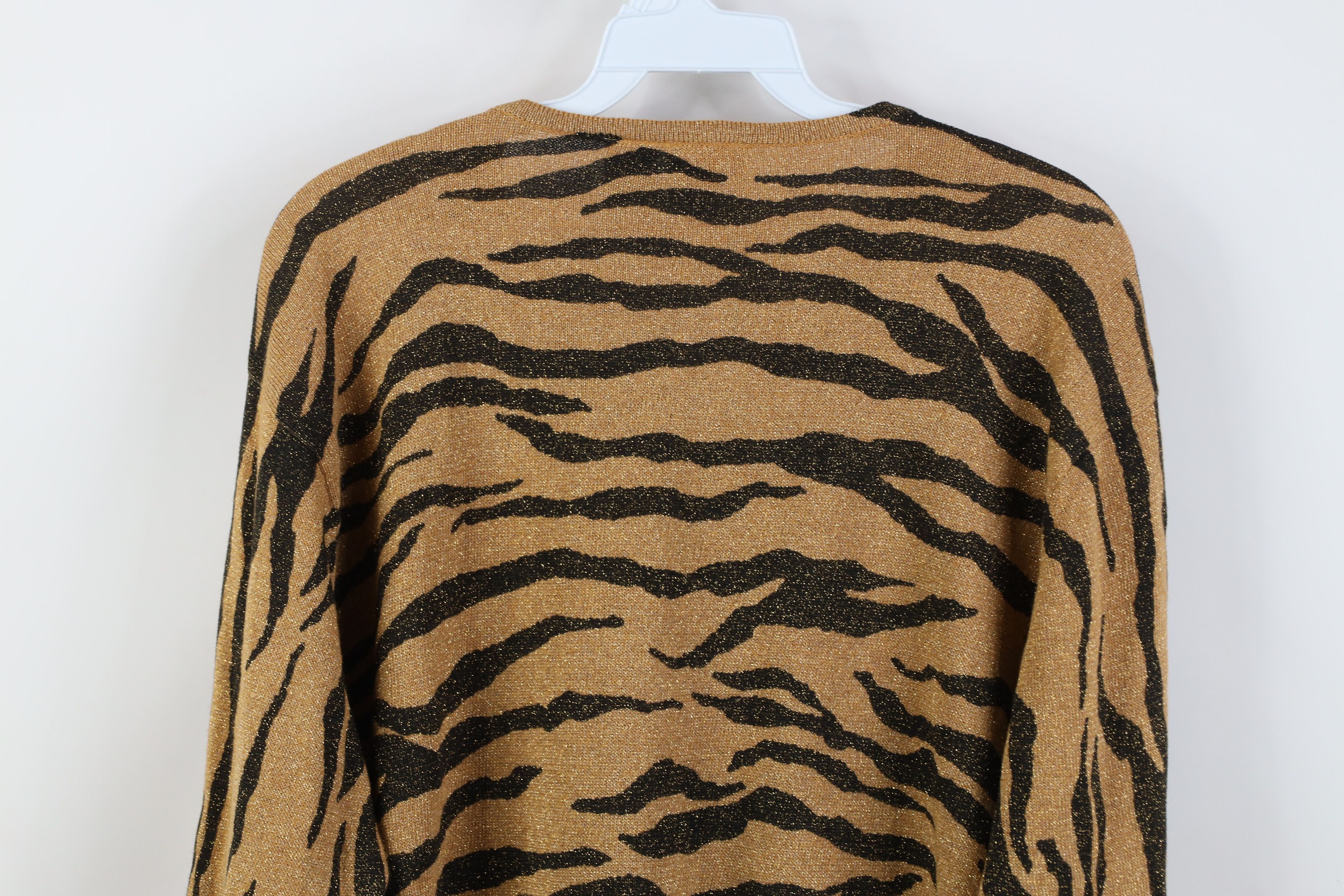 Vintage Vintage 90s Streetwear Tiger Stripe Knit Cardigan Sweater Size XXL / US 16-18 / IT 52-54 - 9 Thumbnail
