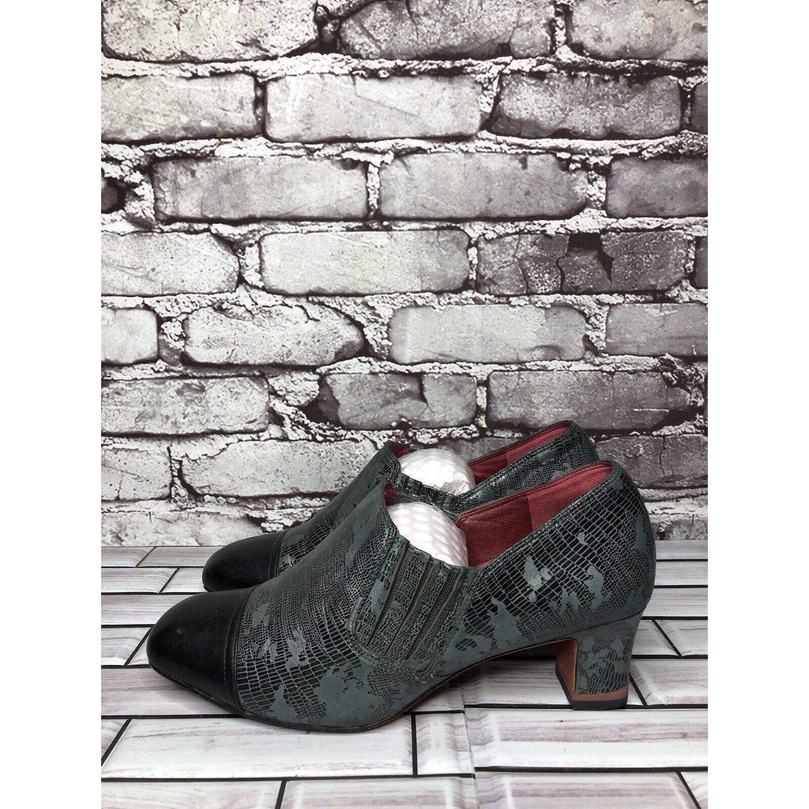 Other Oh! Healthy Heels Blue Gray Leather Croc Print Ankle Heel Bo Size US 8.5 / IT 38.5 - 18 Thumbnail