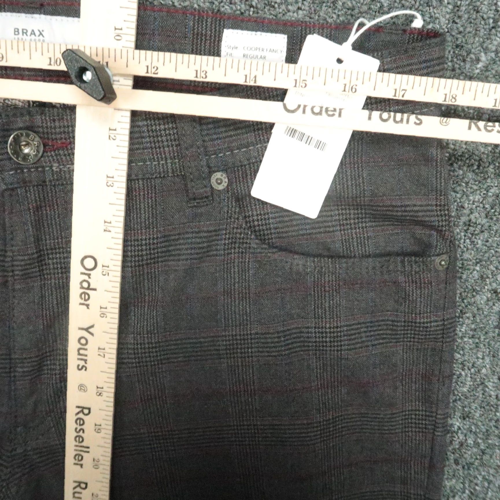 BRAX Brax Pants Mens 36x34 Gray Plaid Chino Flat Front 5-Pocket Regular NWT Wool Look Size US 36 / EU 52 - 6 Thumbnail