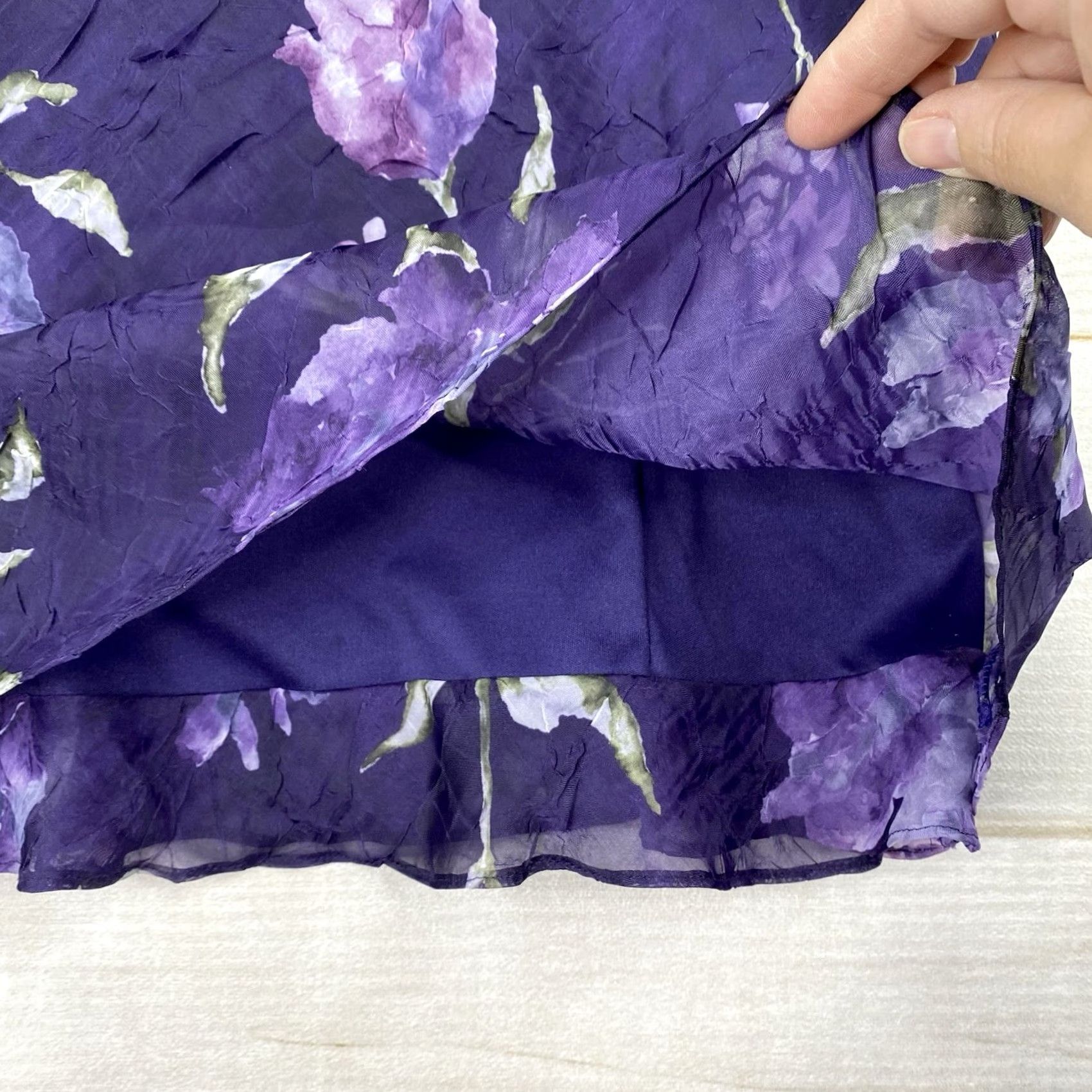 Vintage VINTAGE Jessica Howard Blouse Shirt Purple Floral Print Lined Short Sleeve Round Neck 90s Flower Womens Size L / US 10 / IT 46 - 2 Thumbnail