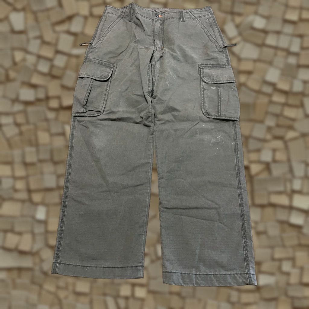 Vintage L.L. Bean Pants Men's 35x29 Green Lined Cargo Pockets Cotton Regular Straight Flat Front Size US 35 - 1 Thumbnail
