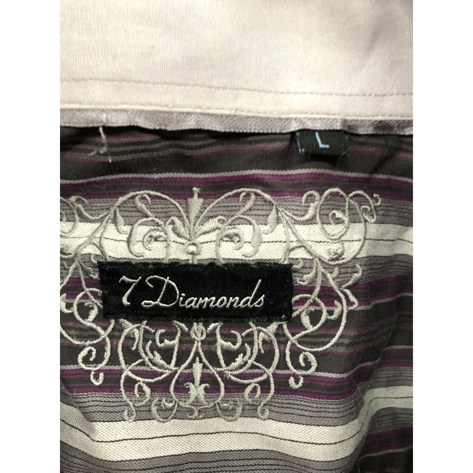 Vintage 7 Diamonds Shirt L Purple Striped Mens Long Sleeve Spread Collar Brand 7 Diamonds Button-Up Knit Size US L / EU 52-54 / 3 - 6 Thumbnail