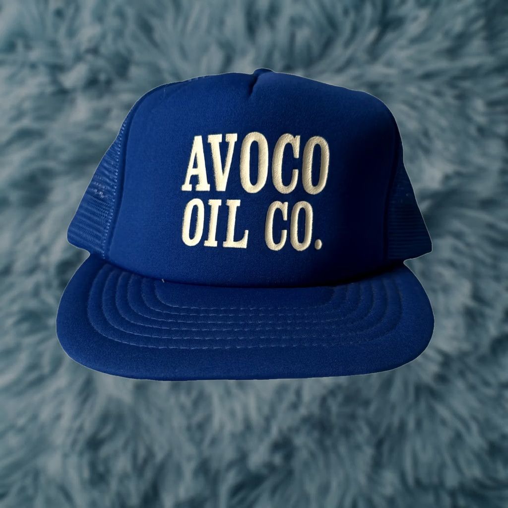 Vintage VINTAGE 80s Sam Sen Caps Avoco Oil Co. Hat SnapBack Foam Mesh Blue Adjustable One Size Unisex Adult Size ONE SIZE - 1 Thumbnail