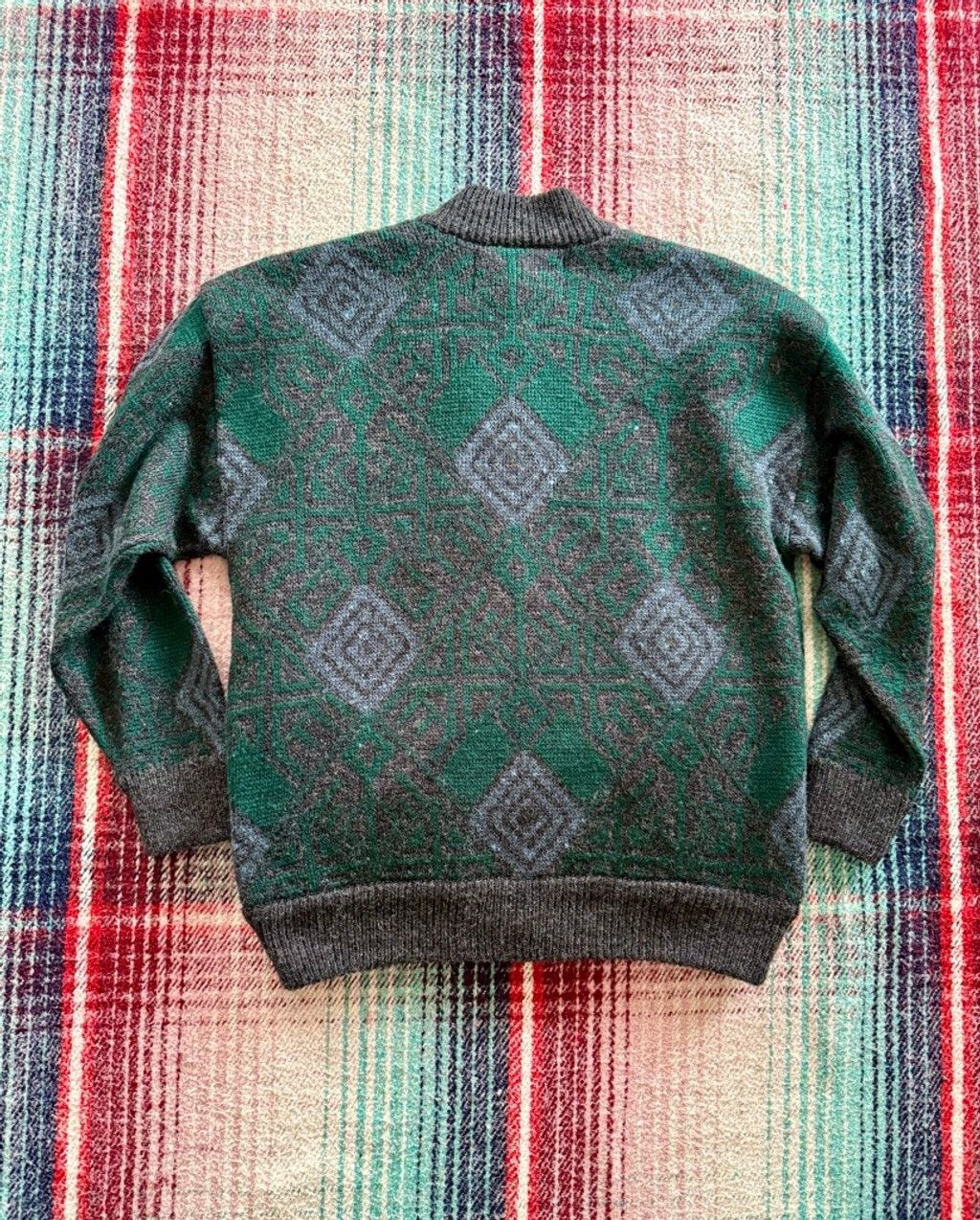 Vintage 80s Settebello Wool Quilted Geometric Bomber Jacket L Size US L / EU 52-54 / 3 - 3 Thumbnail