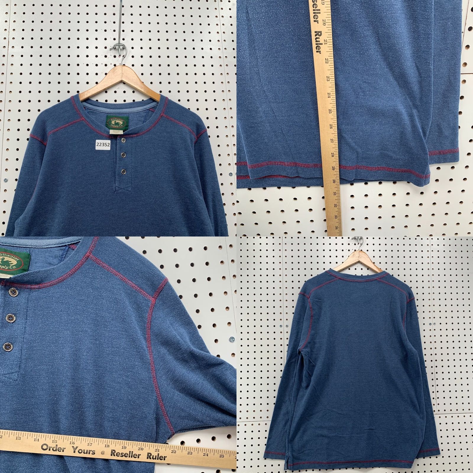 Vintage Stillwater Supply Co Henley Shirt Large Blue Long Sleeve Button Mens 21.5x30 Size US L / EU 52-54 / 3 - 8 Thumbnail