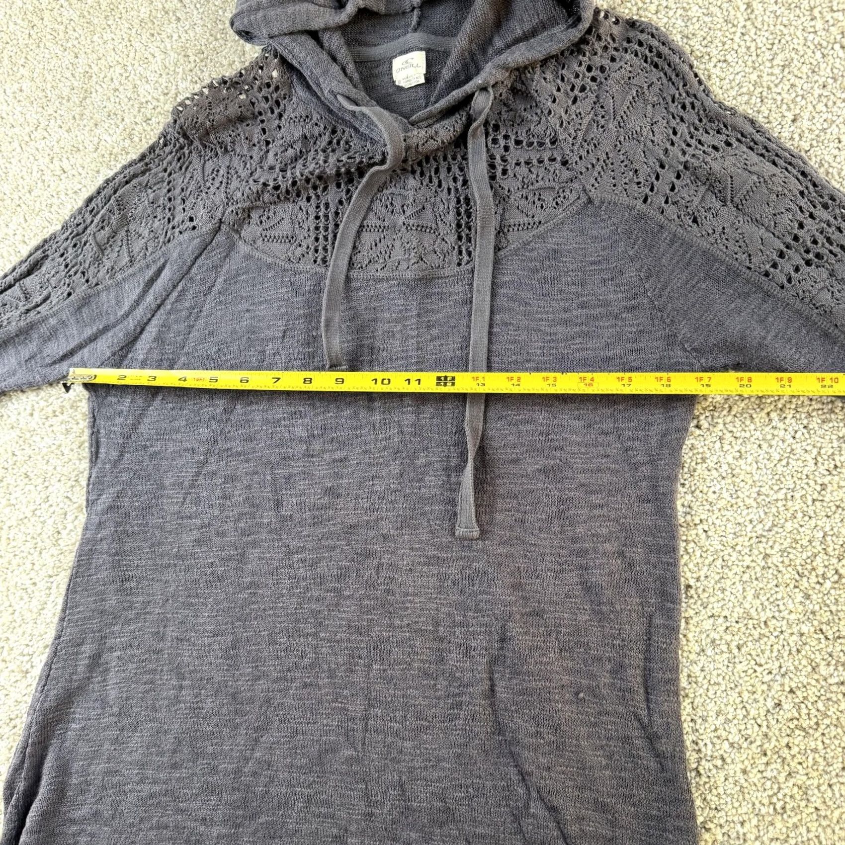 O'Neill O'Neill Womens Medium Gray Hooded Crochet Knit Lightweight Pullover Sweater Size M / US 6-8 / IT 42-44 - 6 Thumbnail