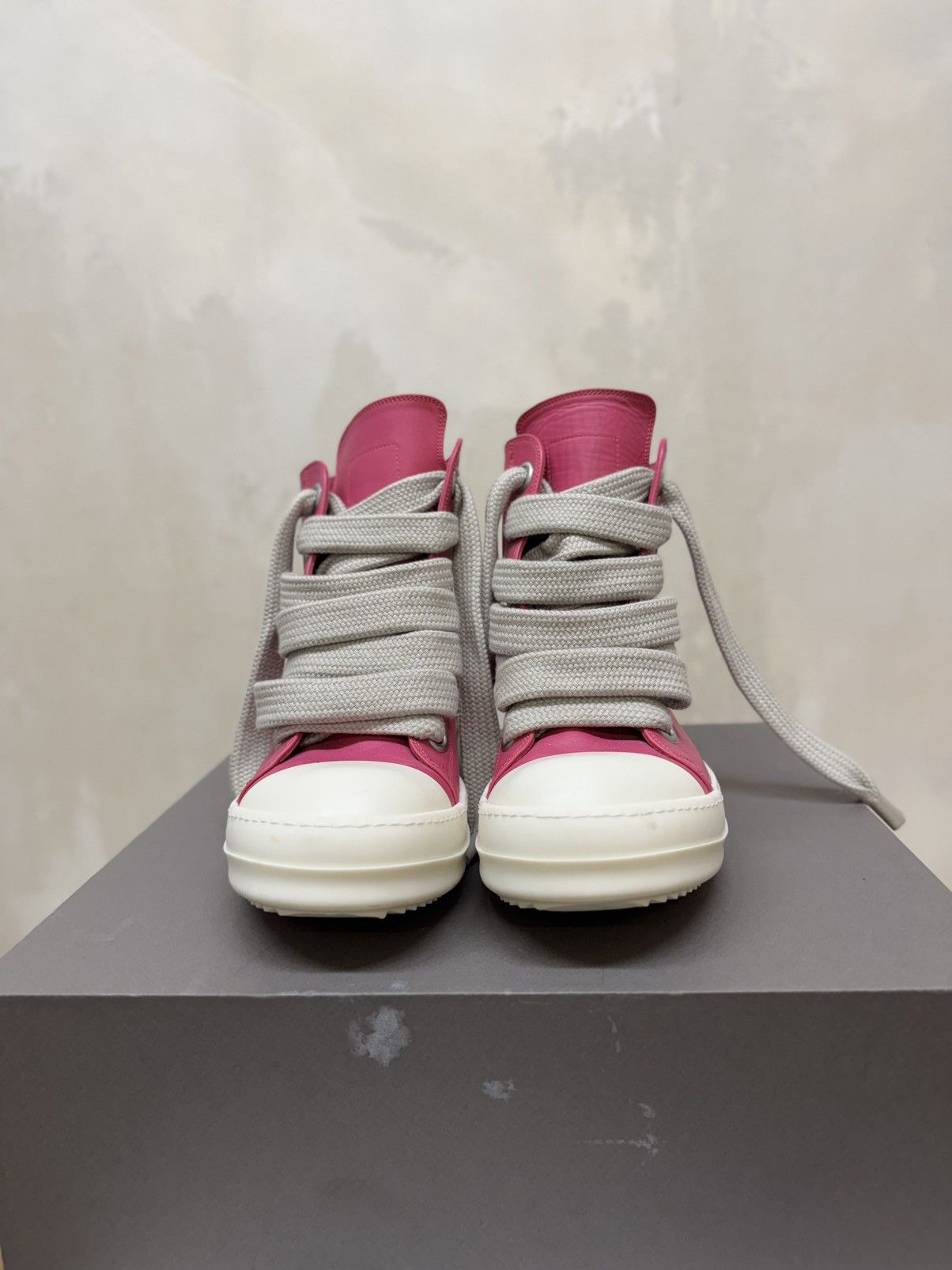 Pre-owned Rick Owens New Edfu 42 Hot Pink / Milk Ramones Jumbo Laces Mainline Shoes