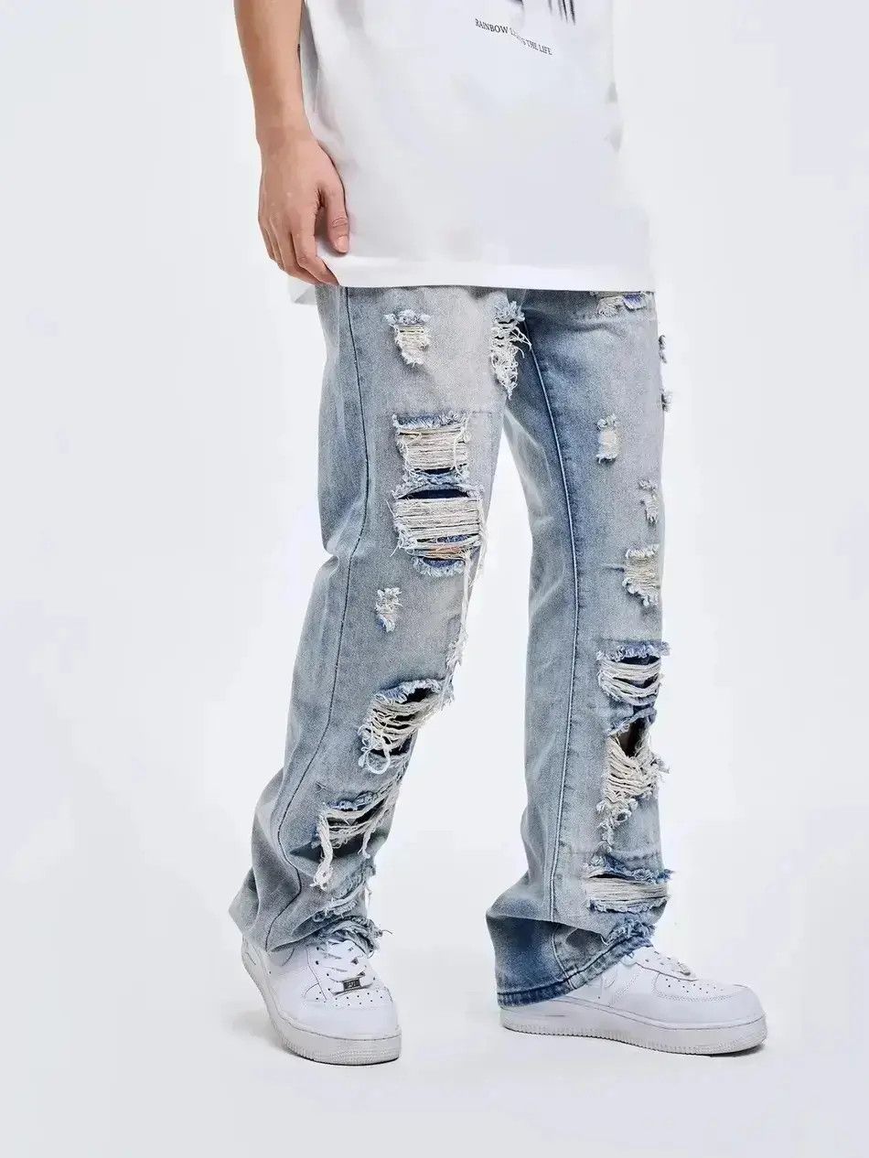 Japanese Brand Ripped Hole High Street Retro Jeans Wide Leg Size US 32 / EU 48 - 1 Thumbnail