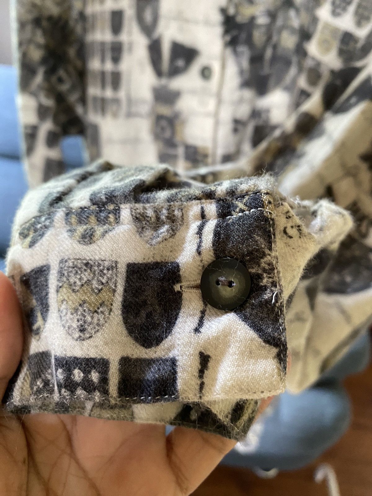 DAKS DAKS Gray Printed Wool Shirt Size L / US 10 / IT 46 - 8 Thumbnail