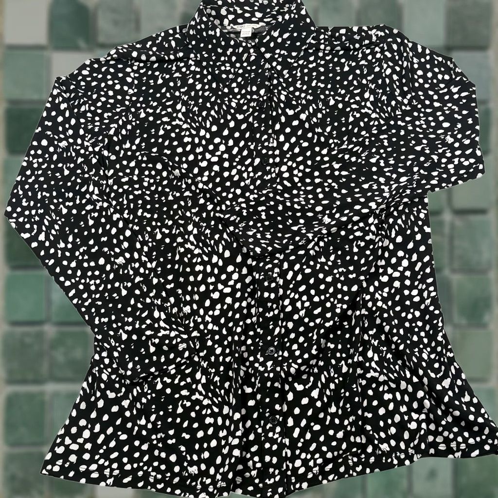 Vintage VINTAGE Cato Blouse 14/16W Polka Dot Button Front Tunic Top Stretch Tie Back Career Work Size XL / US 12-14 / IT 48-50 - 1 Thumbnail