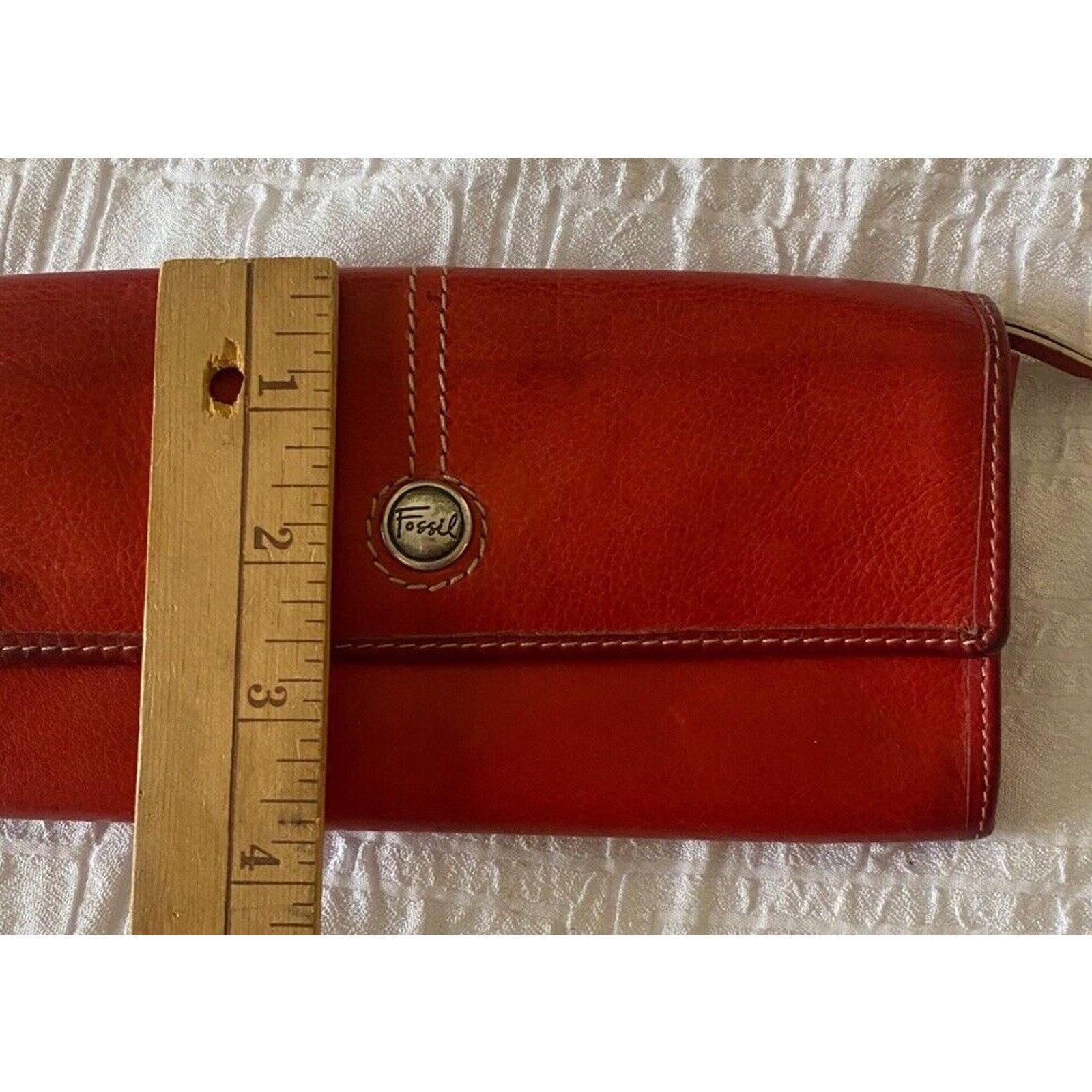 Fossil Fossil Trifold Full Size Wallet Soft Red Leather Womens Size ONE SIZE - 6 Thumbnail