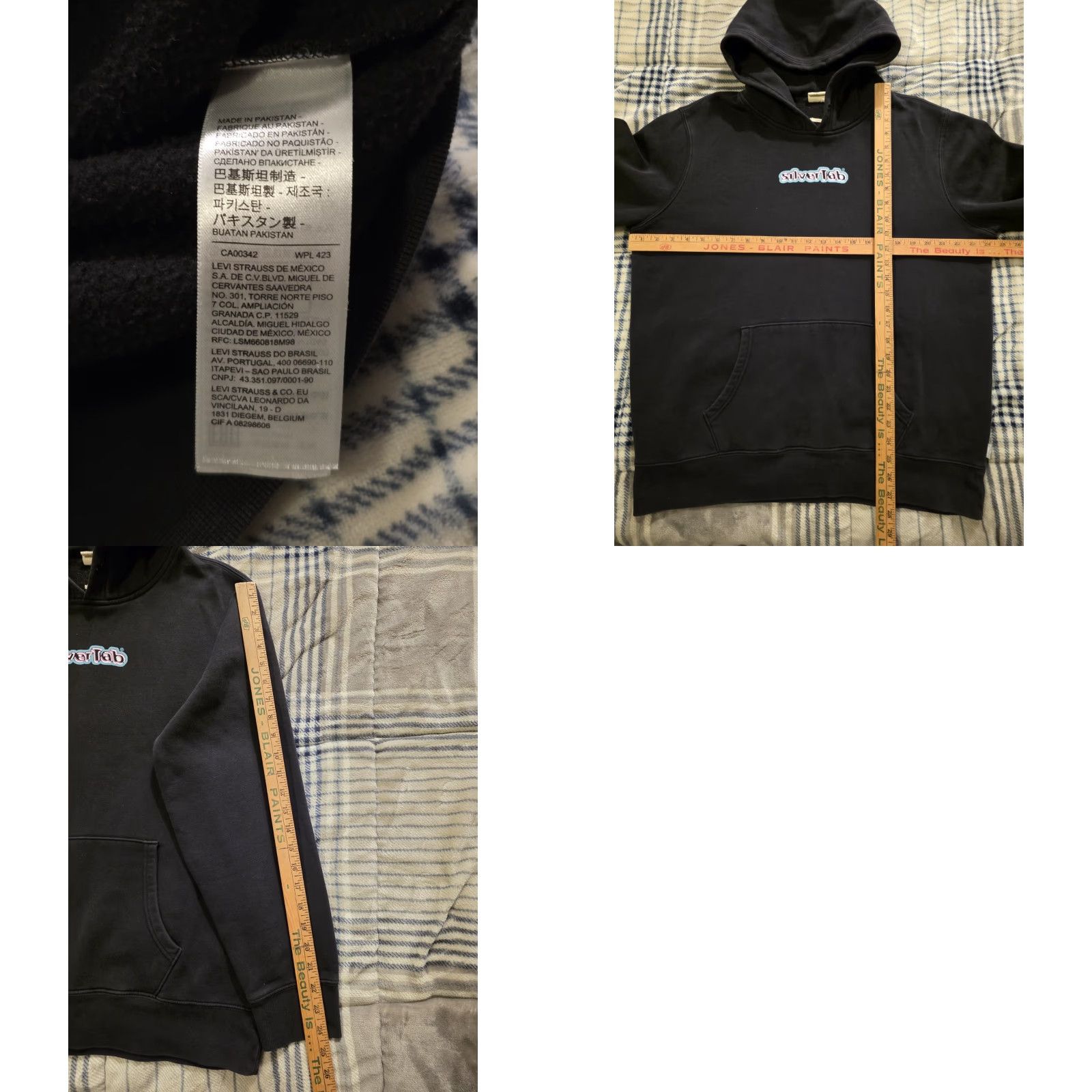 Levi's VINTAGE Levi's SilverTab Hoodie Center Logo Spellout Black Men L Cotton Fleece Graphic Print Hooded Pockets Crew Neck Retro Grunge 90s Size US L / EU 52-54 / 3 - 8 Thumbnail
