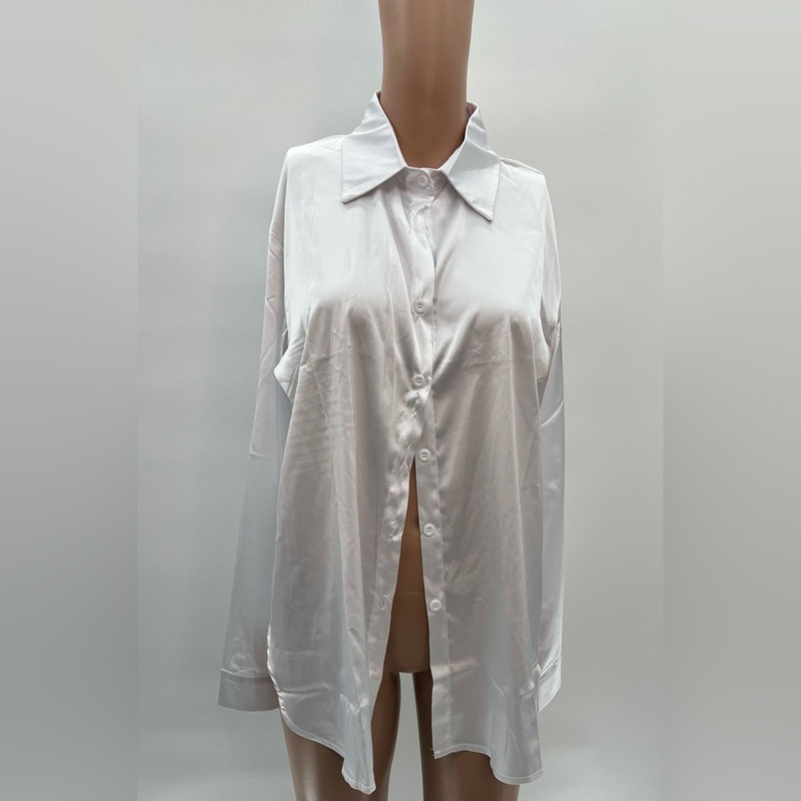& Other Stories White Satin Polyester Button-Down Blouse – Size L NWOT Size L / US 10 / IT 46 - 3 Thumbnail