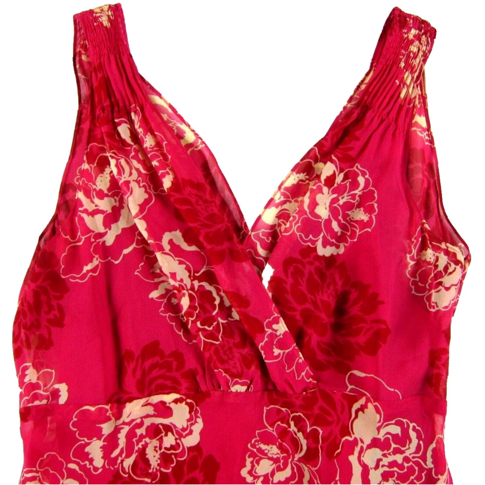 Ann Taylor VTG Ann Taylor 100% Silk Pink Ivory Floral V-Neck Midi Sheath Tank Sun Dress 6P - Women - Petite - Pink - Sleeveless - Zipper - Lined - Vintage Yes Size M / US 6-8 / IT 42-44 - 4 Thumbnail