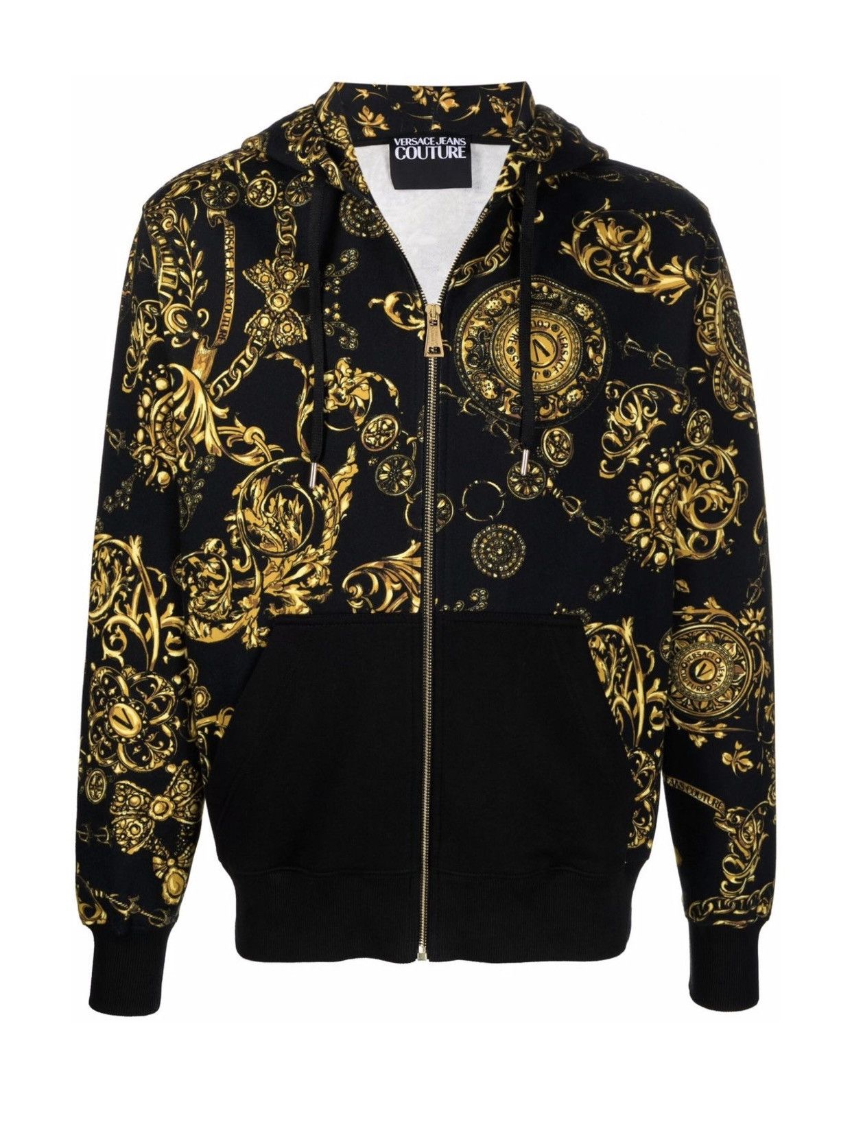 image of Versace Jeans Couture Baroque-Print Zipped Hoodie in Black, Men's (Size Small)