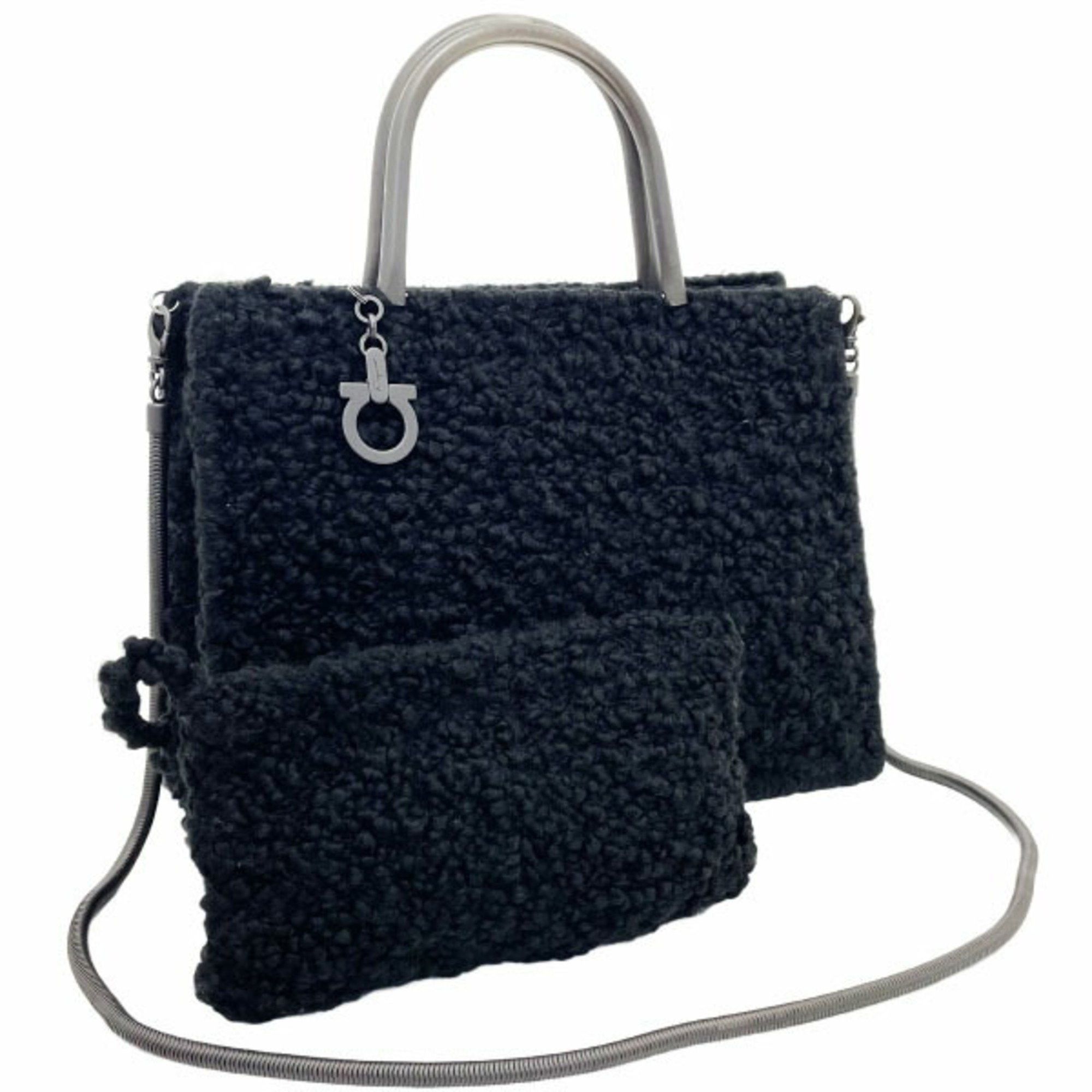 Salvatore Ferragamo Salvatore Ferragamo Gancini Handbag in Wool and Metallic Black, Size 21 9734. Also available: Handbag, Tote Bag, Shoulder Chain HH-15798. Size ONE SIZE - 1 Thumbnail