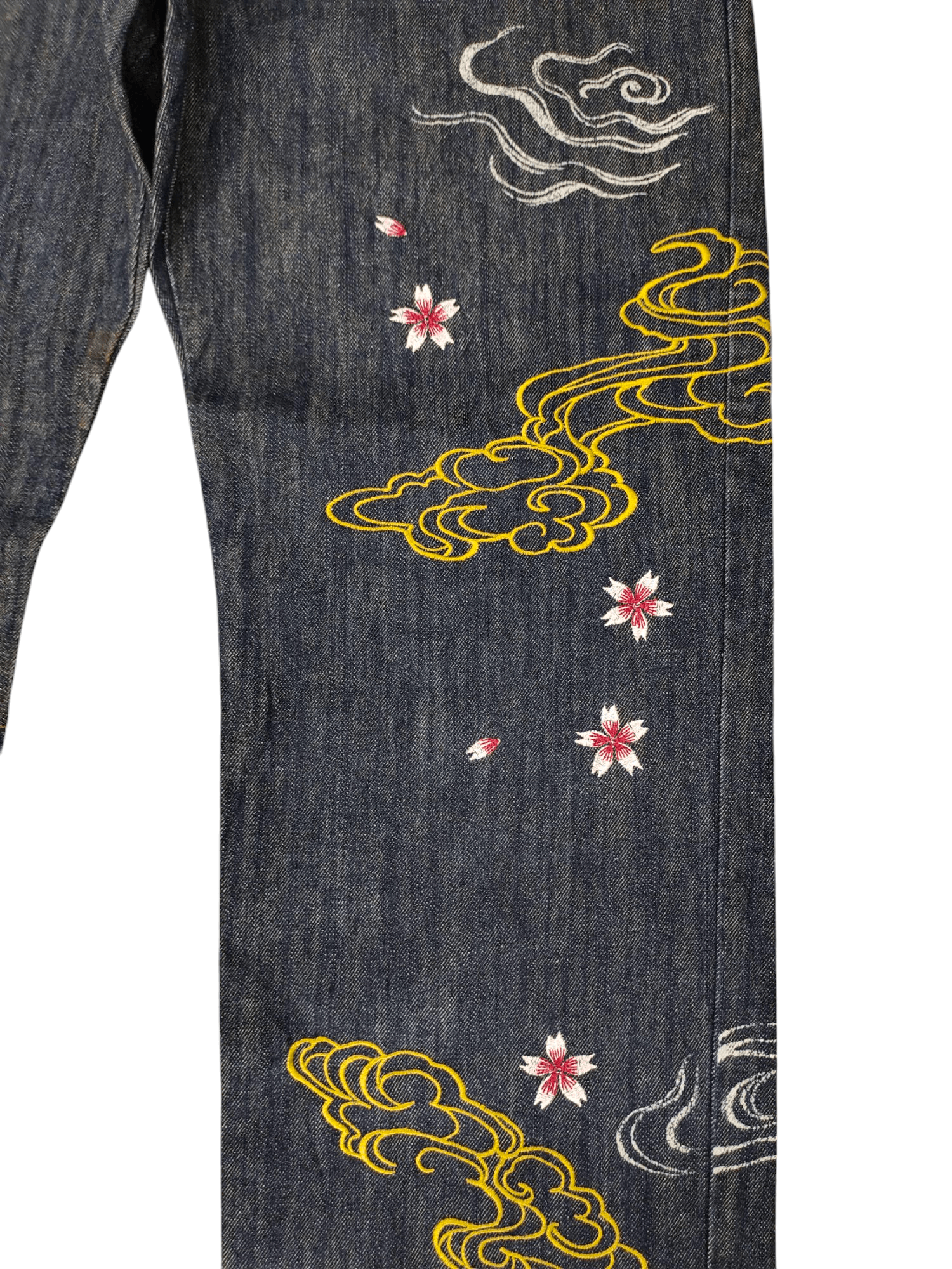 Karakuri Tamashii Vintage Vomanie Japan Dragon Sakura Embroidered Denim Jeans Size US 38 / EU 54 - 3 Thumbnail