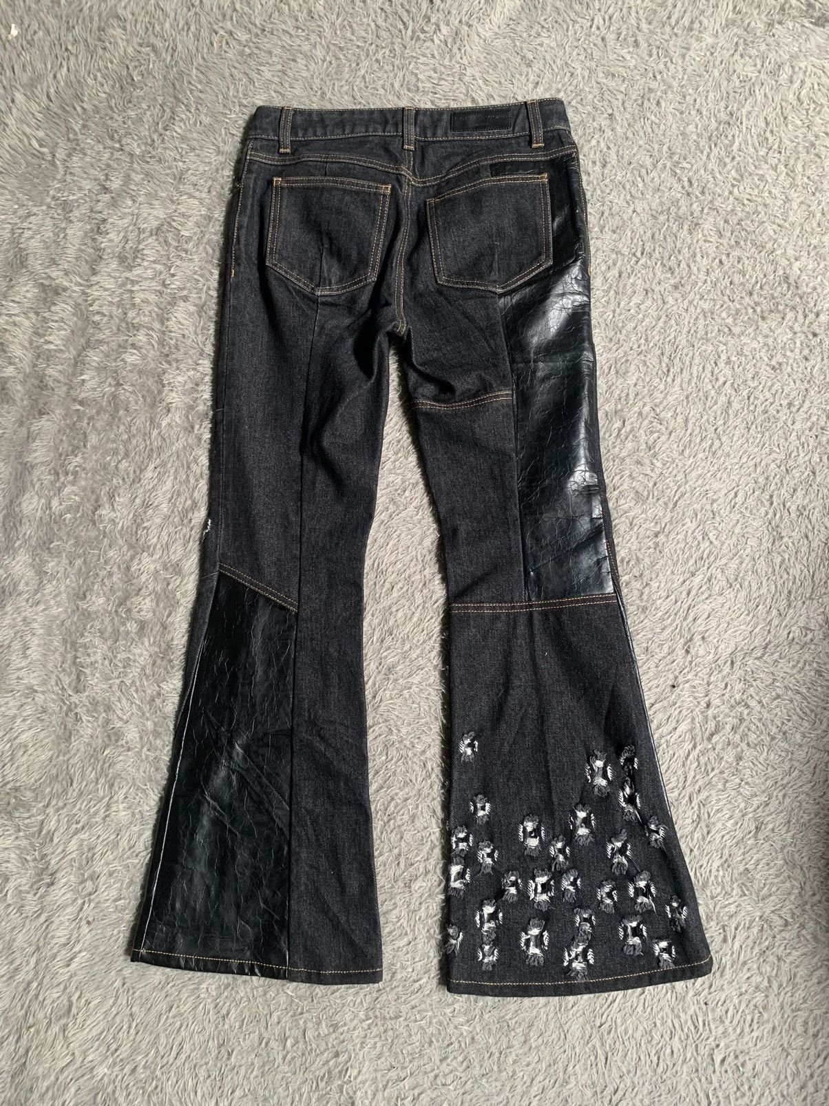 Designer × Japanese Brand × Sonia Rykiel Sonia Rykiel Hybrid Leather Distreesed Flare Denim Pant Size 27" / US 4 / IT 40 - 14 Thumbnail