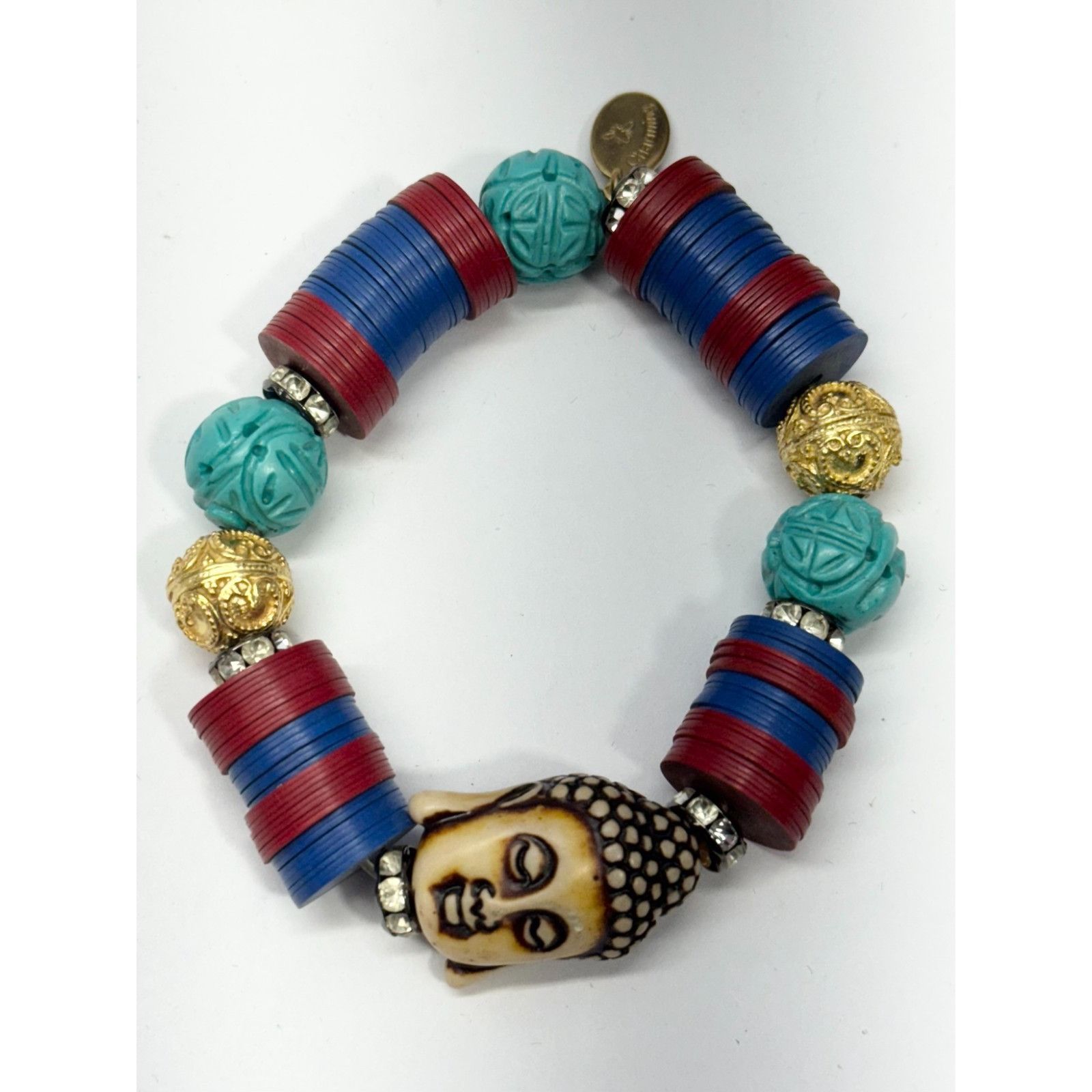 Vintage Vintage record bead rhinestone Buddha stretch bracelet Size ONE SIZE - 4 Thumbnail