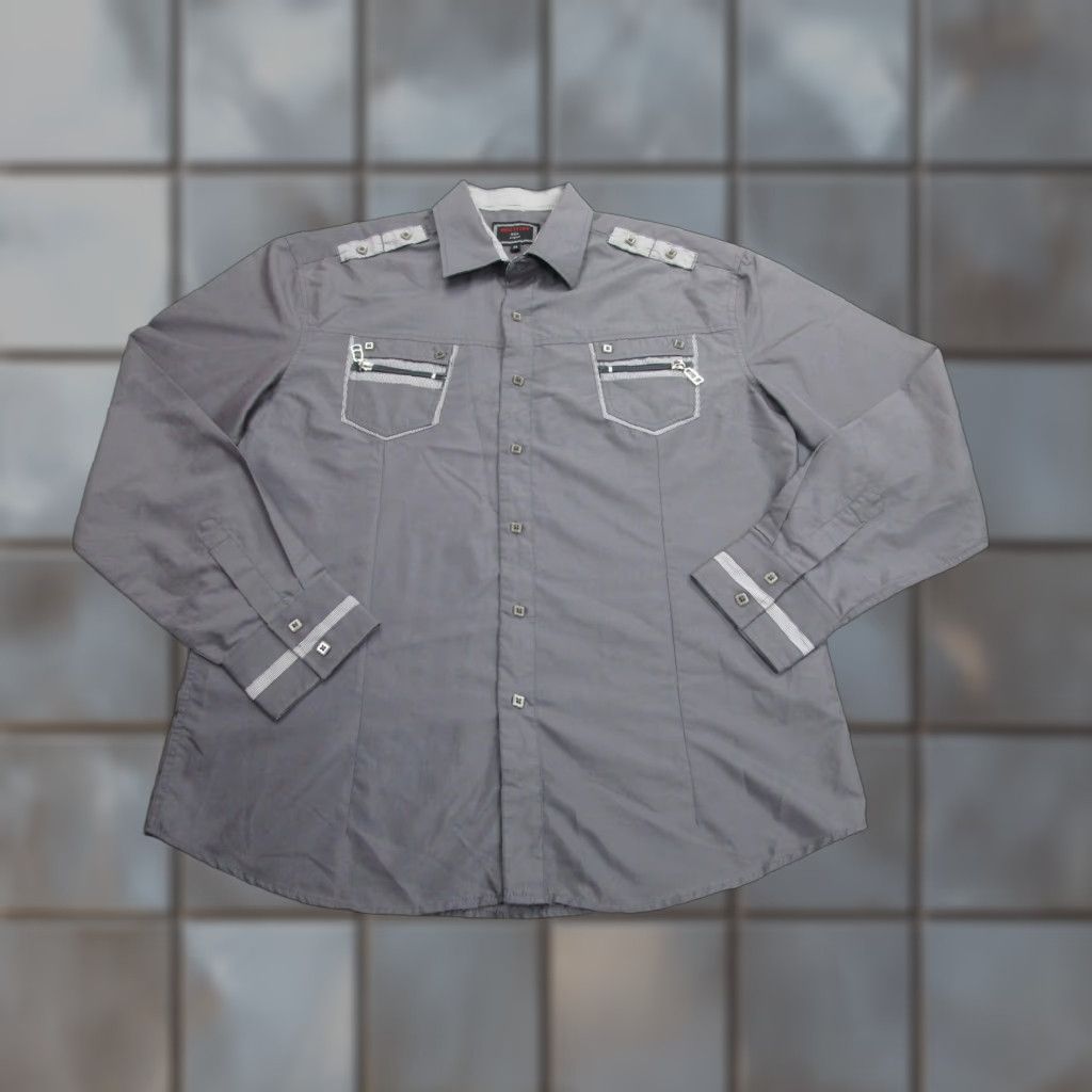 Epaulet Meztizos Shirt Mens XL Gray Long Sleeve Button Front Epaulet Zip Pockets Casual Size US XL / EU 56 / 4 - 1 Thumbnail