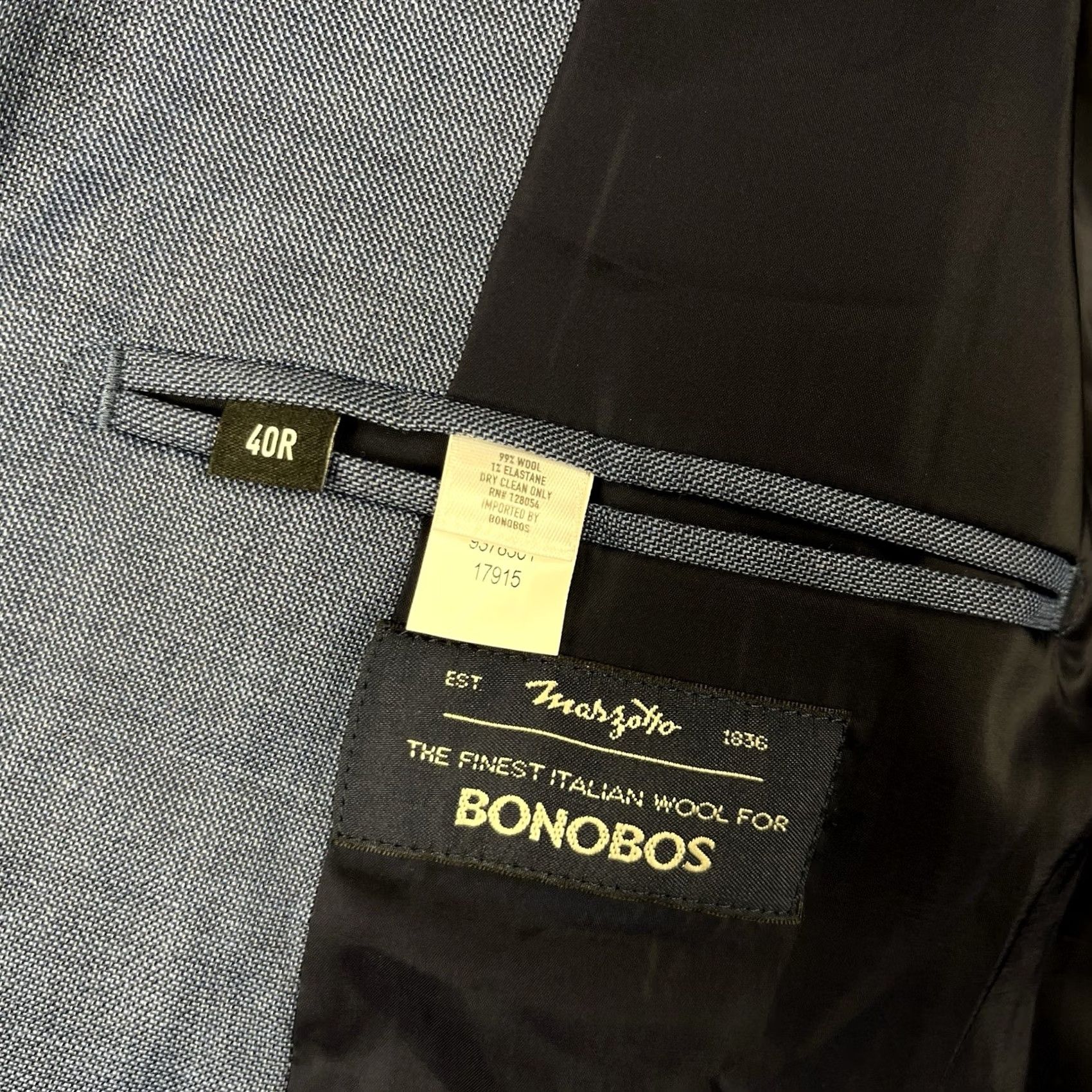 Bonobos Bonobos Suit 40R Blue Wool Italy Mens Jacket Pants 2 Piece Slim Fit Notch Lapel 2 Button Double Vent Regular Style: Suit Separate Size 40R - 4 Thumbnail