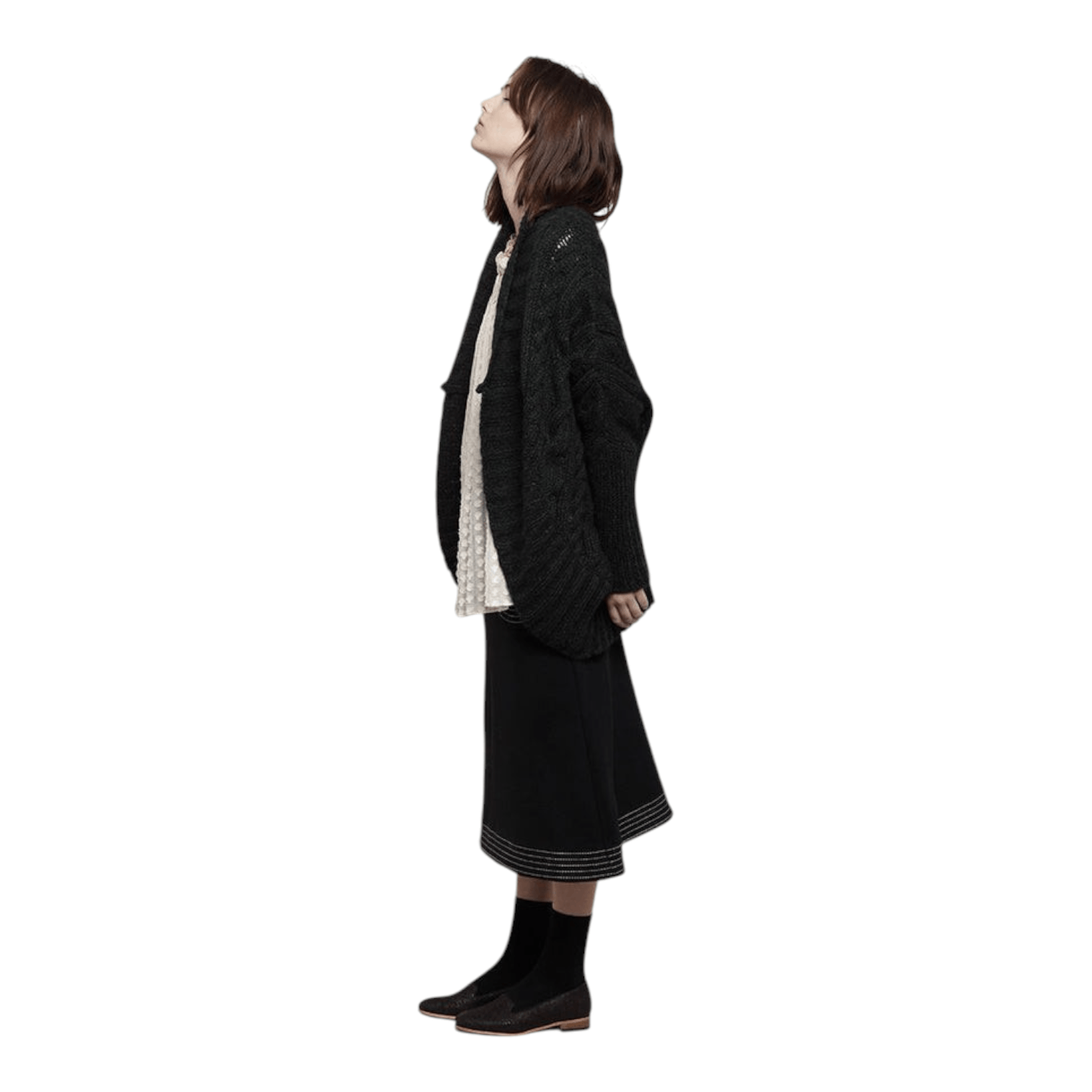 Tsumori Chisato Slouch Alpaca Cable-Knit Shawl Shoulder Open Cardigan Size US L / EU 52-54 / 3 - 4 Thumbnail